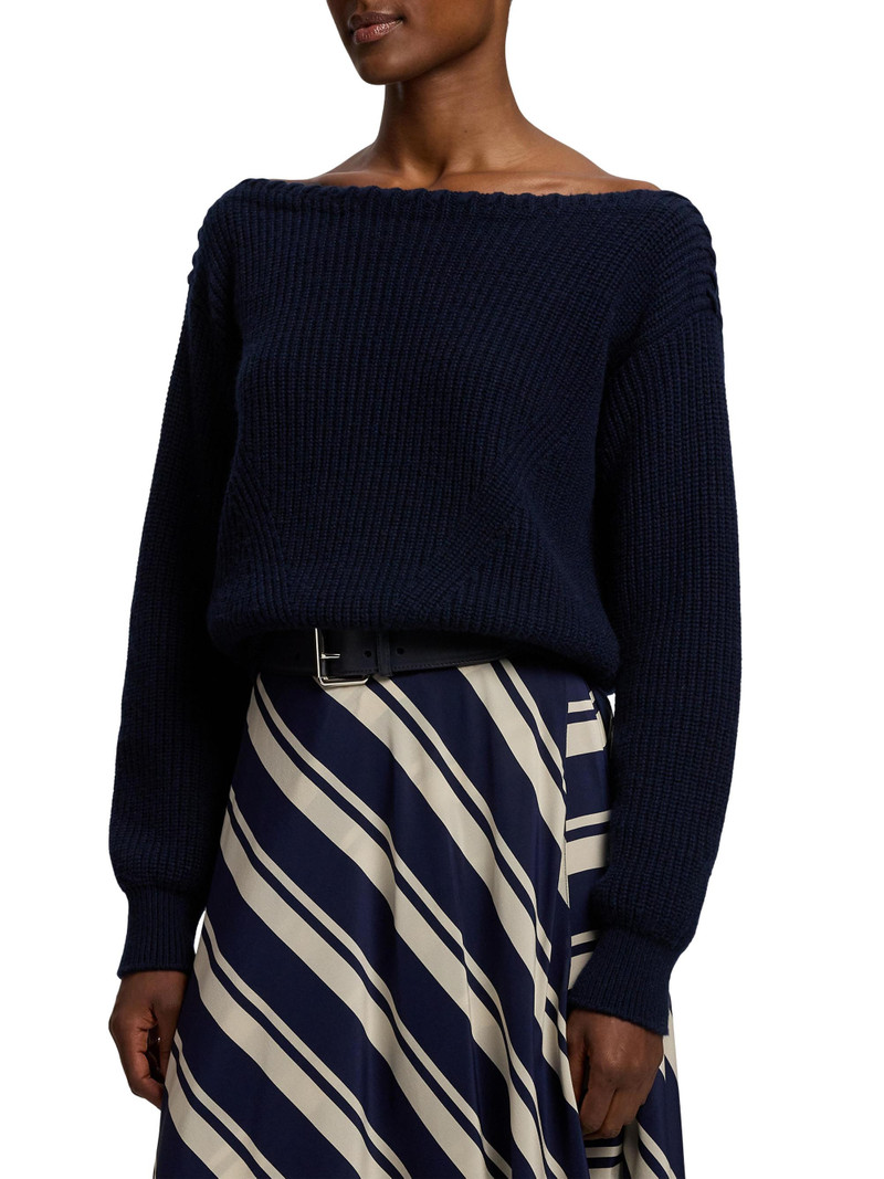 Women's Boatneck Rib-Knit Cashmere Sweater - Icon Navy 4