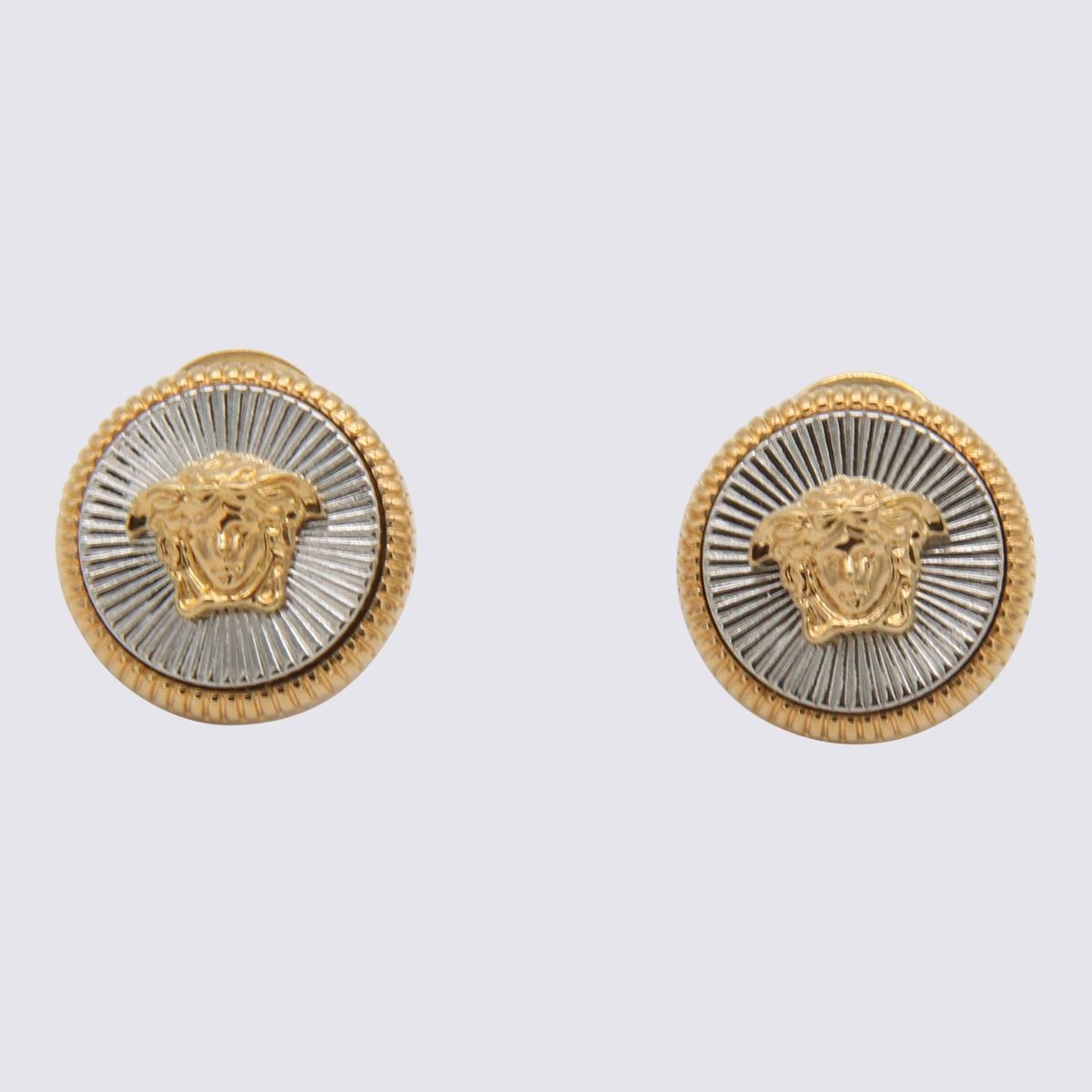 VERSACE GOLD- TONE AND SILVER METAL MEDUSA EARRINGS - 1
