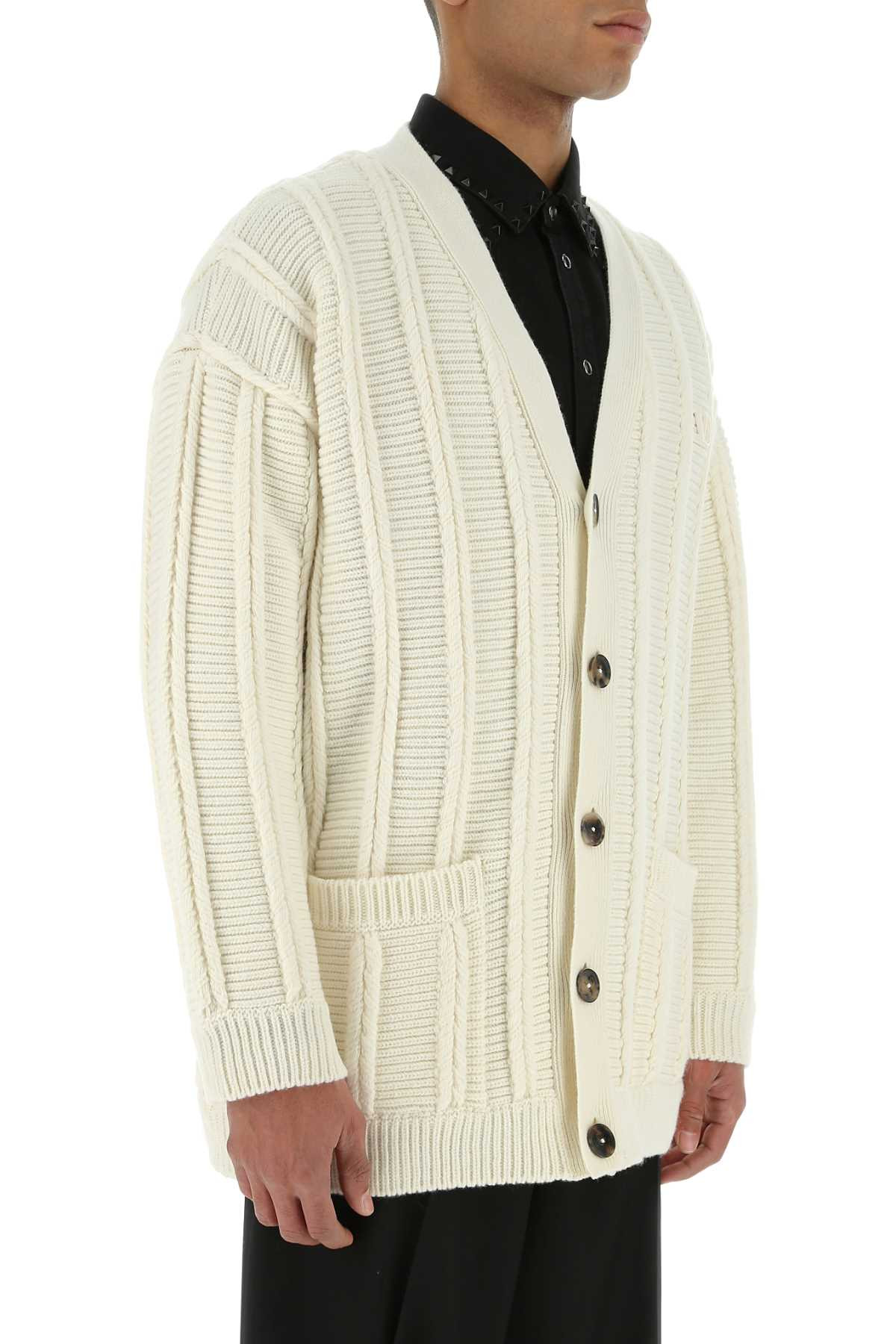 Valentino Garavani Men Ivory Wool Cardigan - 3