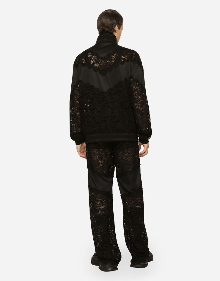 Cordonetto lace and technical jersey sweatshirt - 3