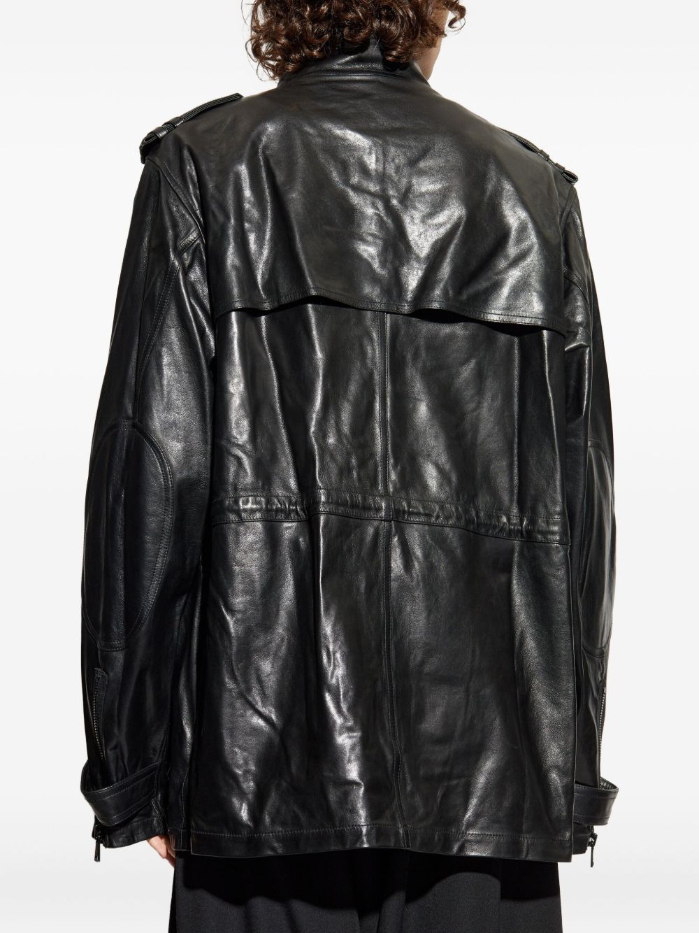 multiple-pocket leather jacket - 4