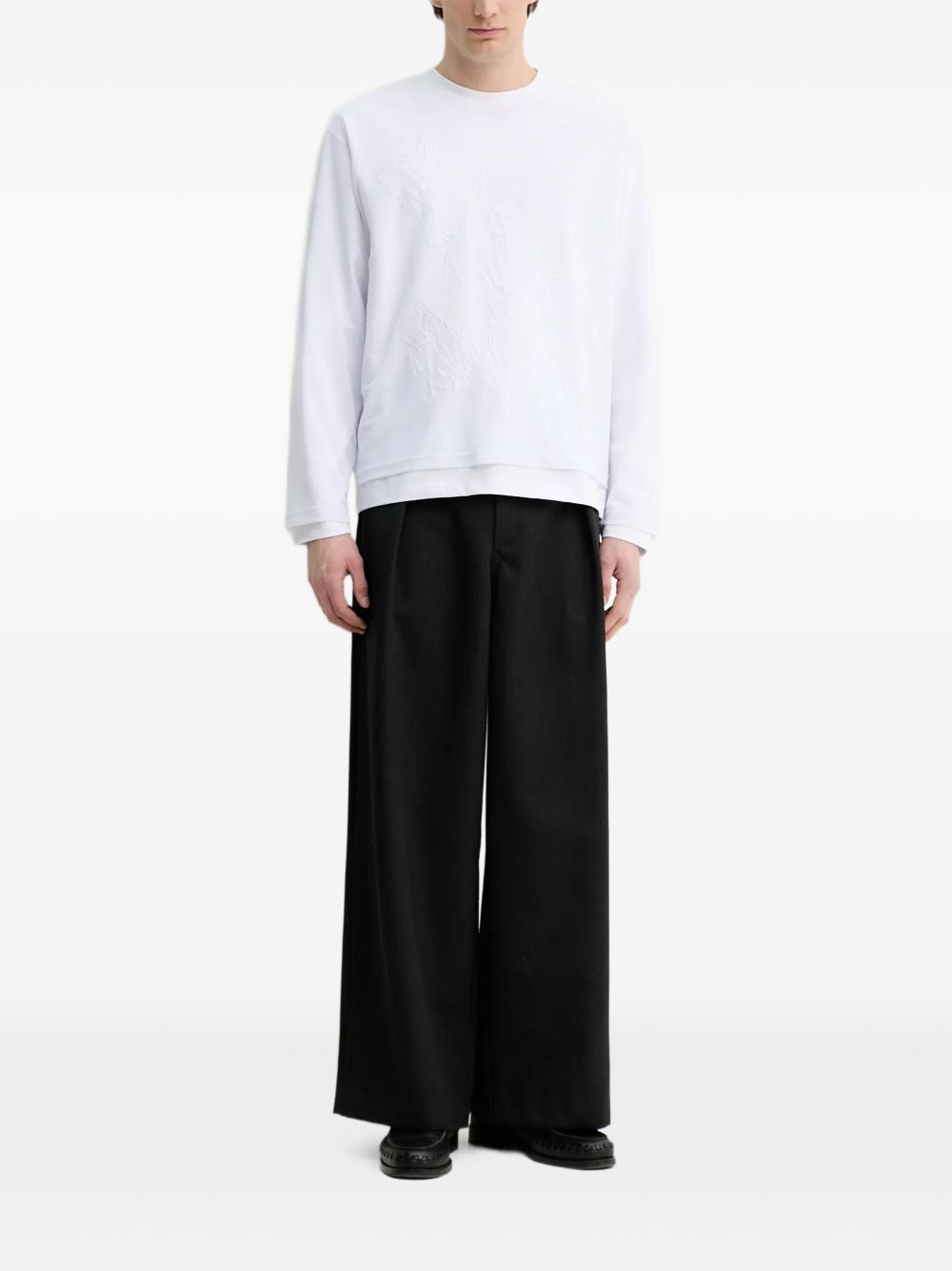 embossed floral long-sleeved T-shirt - 2