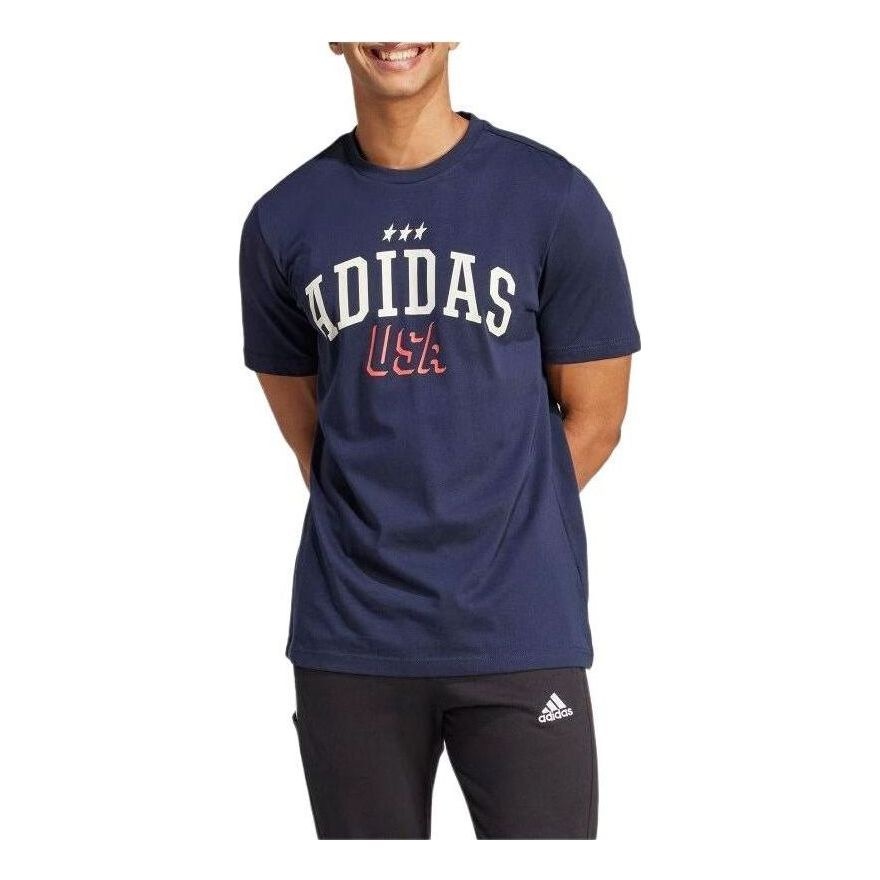 adidas Americana Graphic T-Shirt Asia Sizing 'Navy White' IN6477 - 3