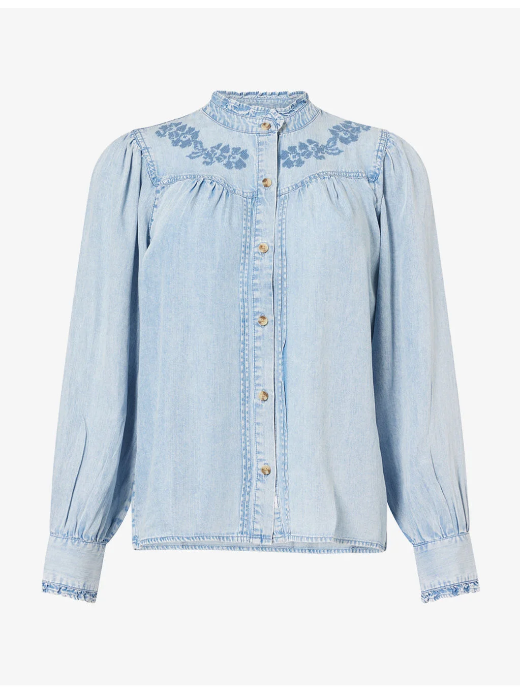 Alanna Floral-Embroidered Chambray Shirt - 1