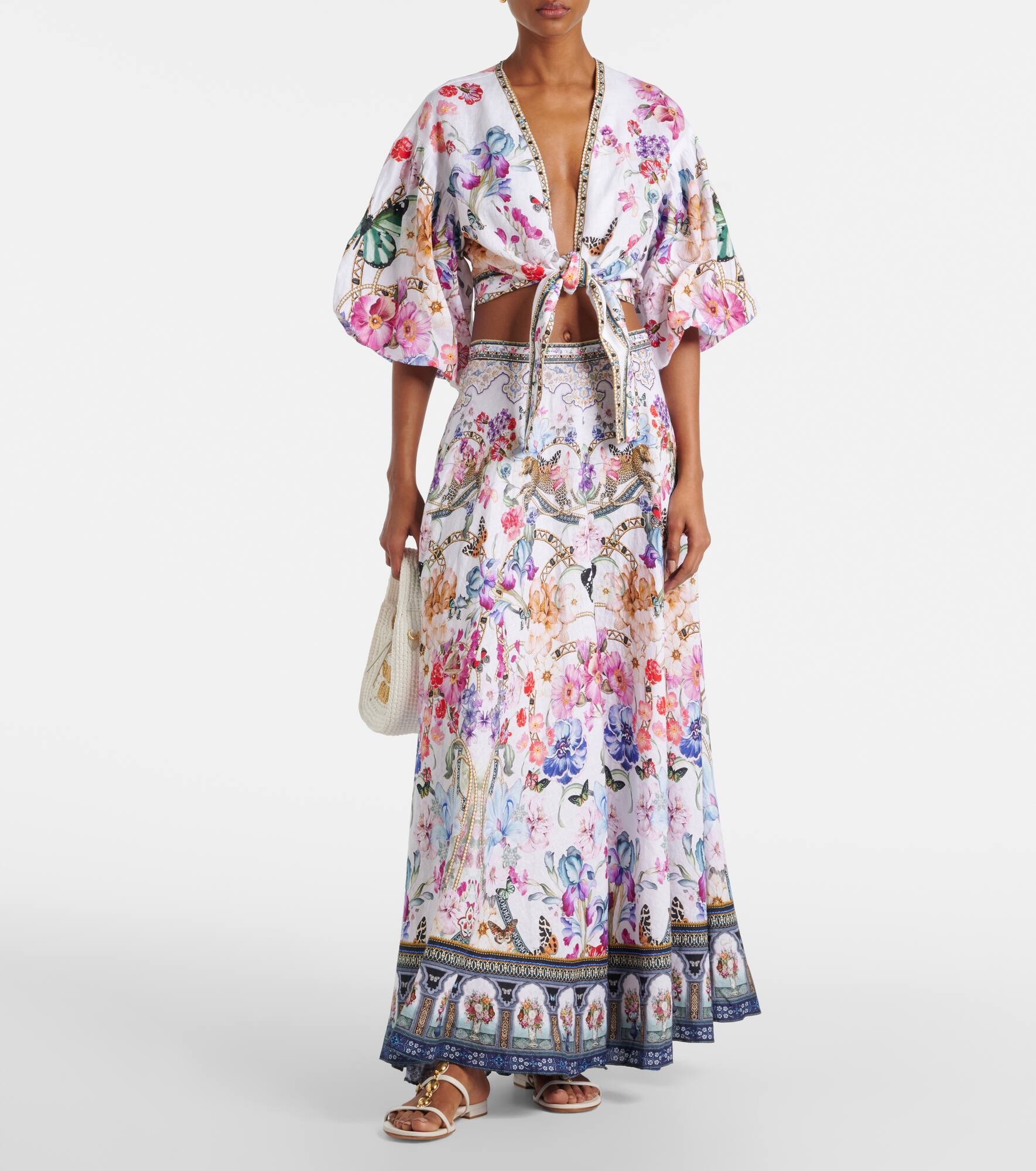 Crystal-embellished linen maxi skirt - 2