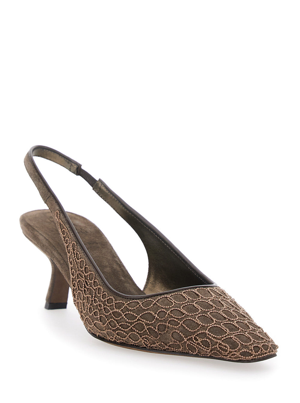 Brunello Cucinelli Women Brown Pumps With Applied Details In Suede Woman - 2