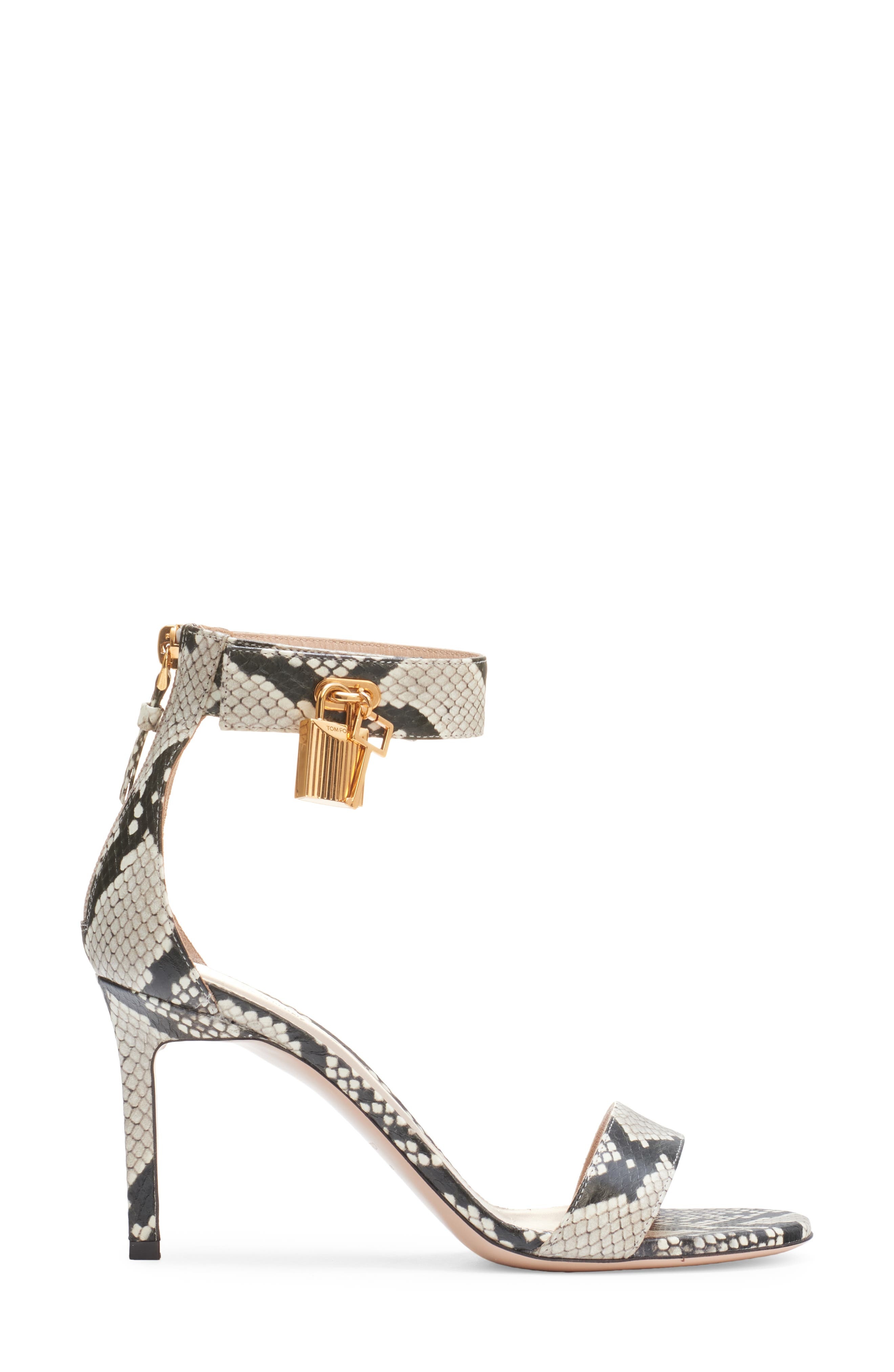 TOM FORD Padlock Snakeskin Embossed Ankle Strap Sandal in Roccia at Nordstrom - 3