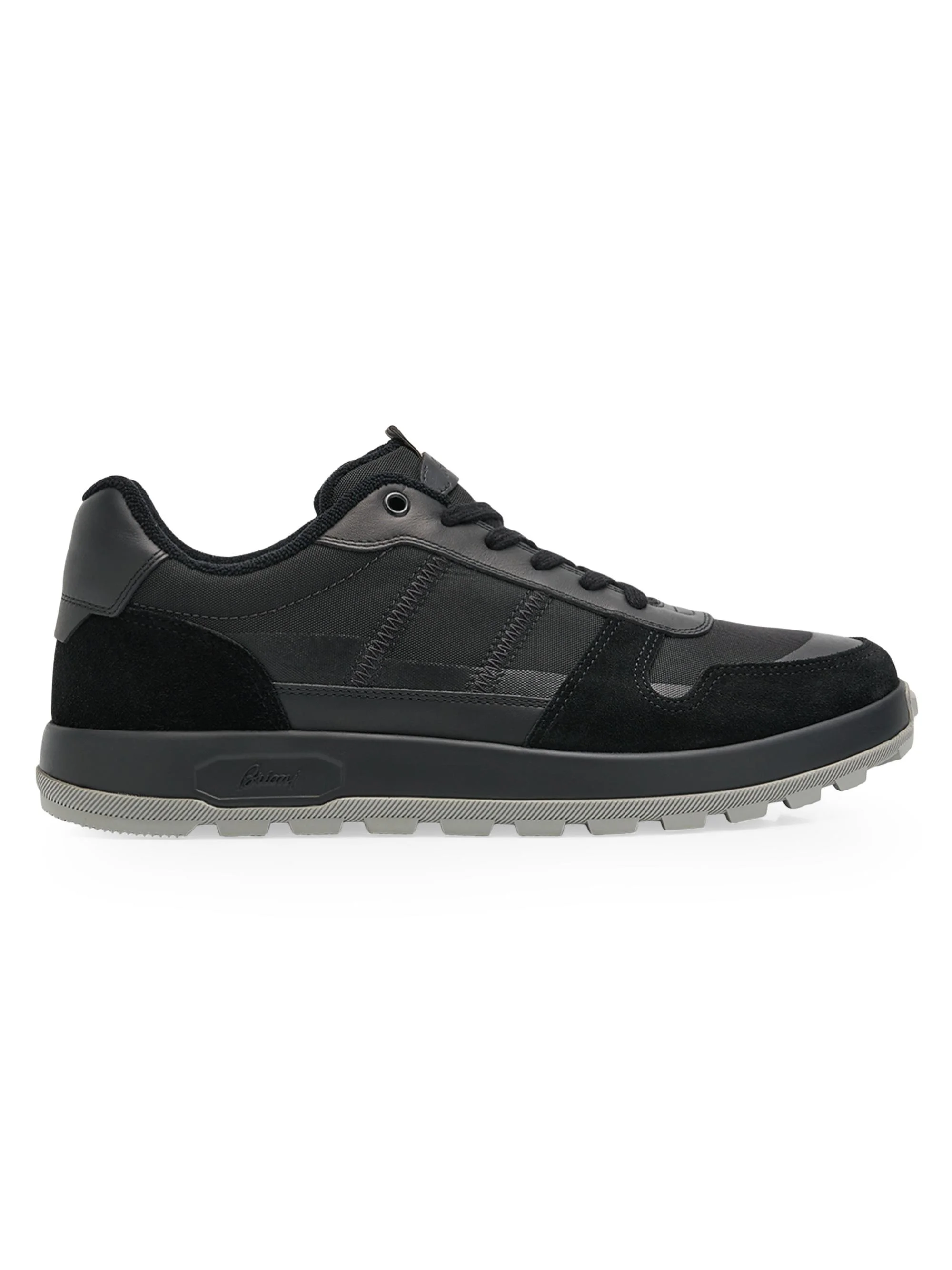 Men's Mixed-Media Low-Top Sneakers - Black - 1