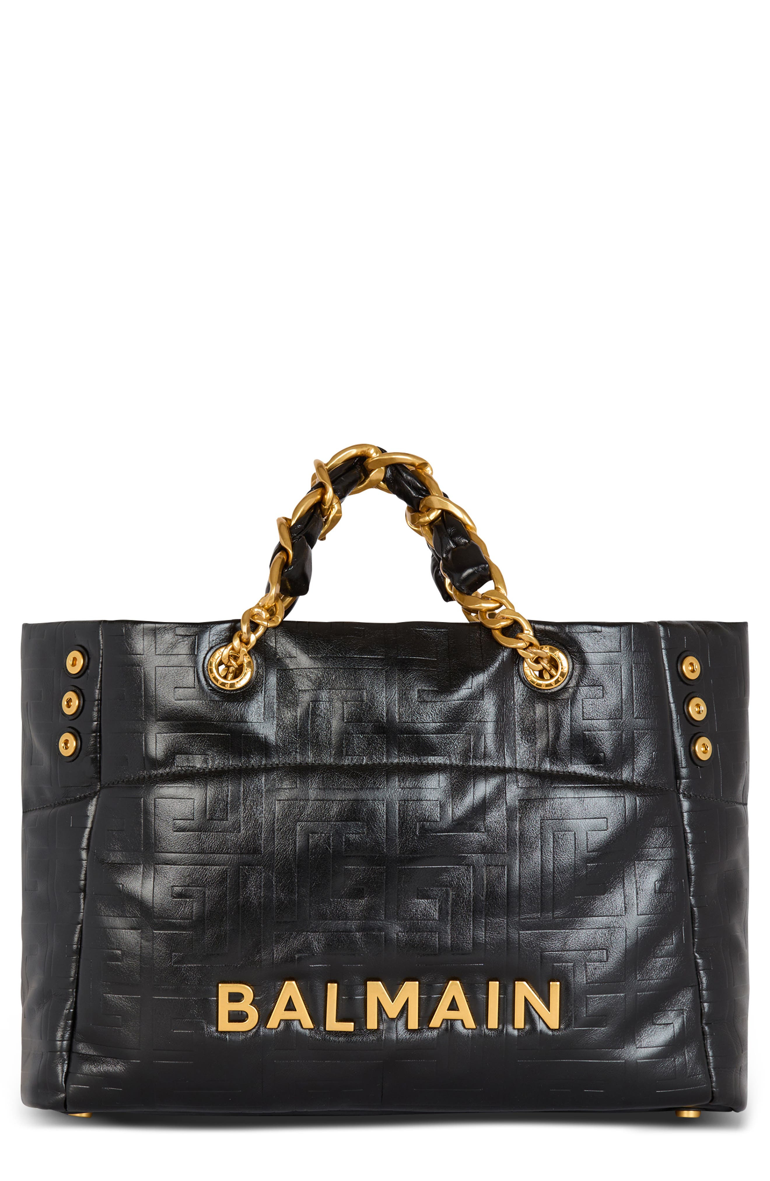 Balmain 1945 Monogram Embossed Soft Leather Tote in 0Pa Black at Nordstrom - 1