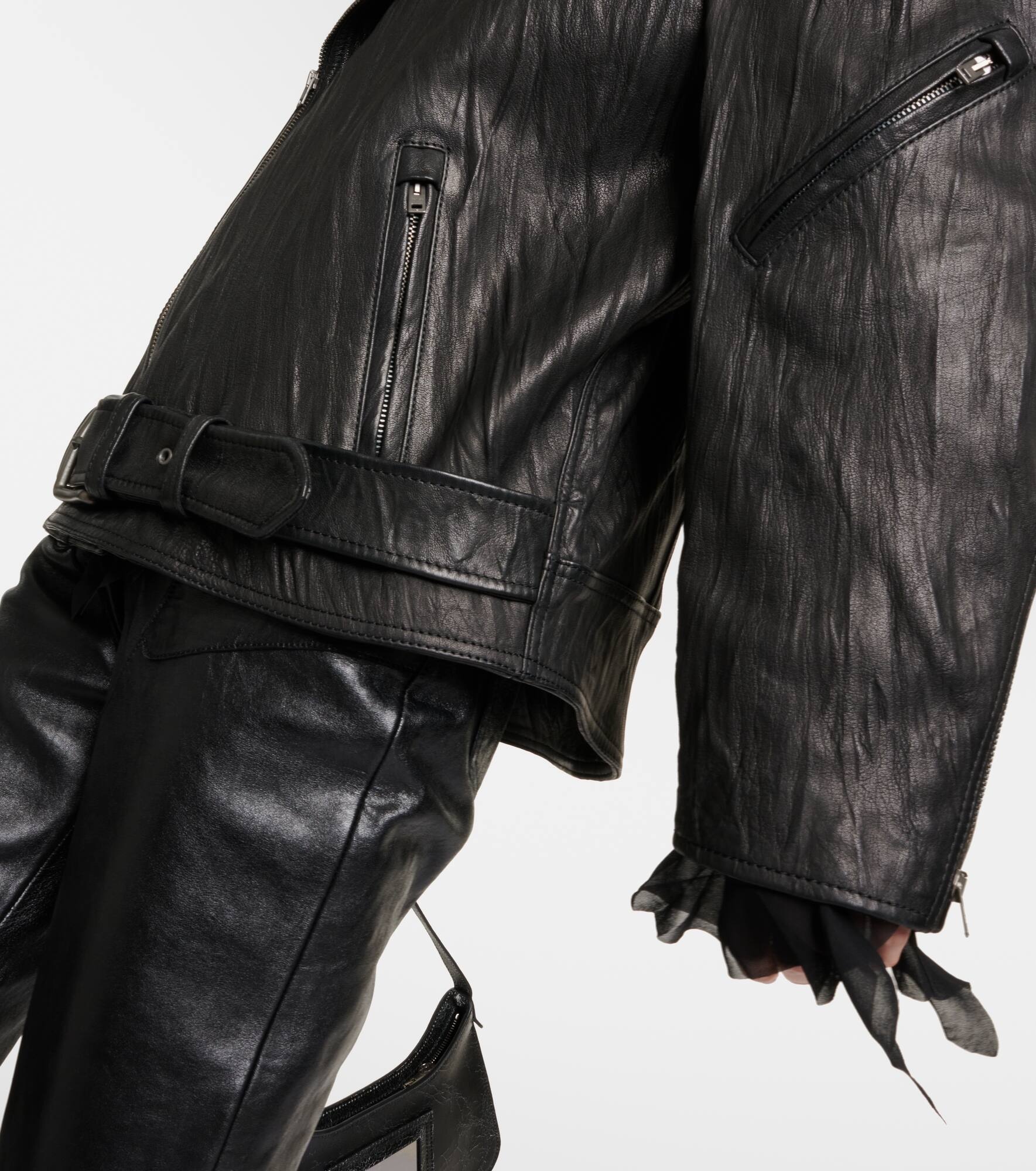 Linor oversized belted leather jacket - 5