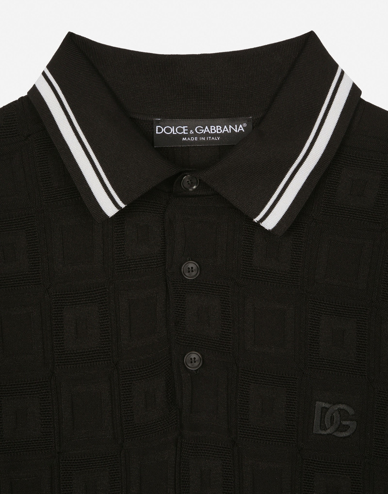 Short-sleeved stretch silk polo-shirt with DG logo 3