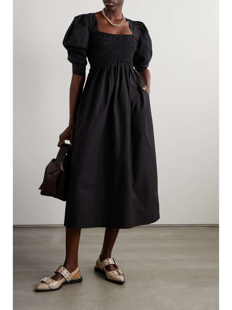 GANNI Shirred organic cotton-poplin midi dress outlook