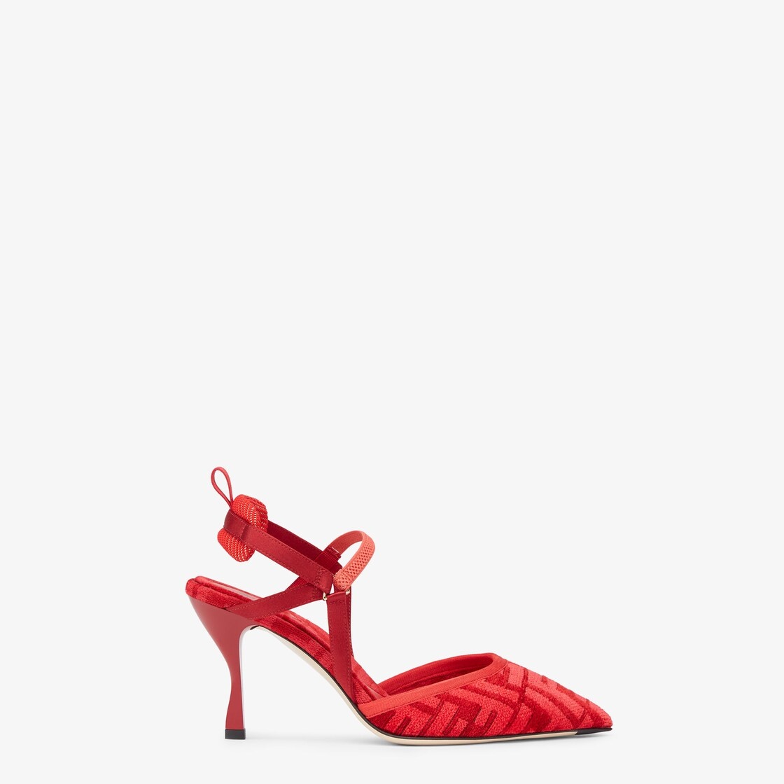 High-heeled red FF chenille slingbacks - 1