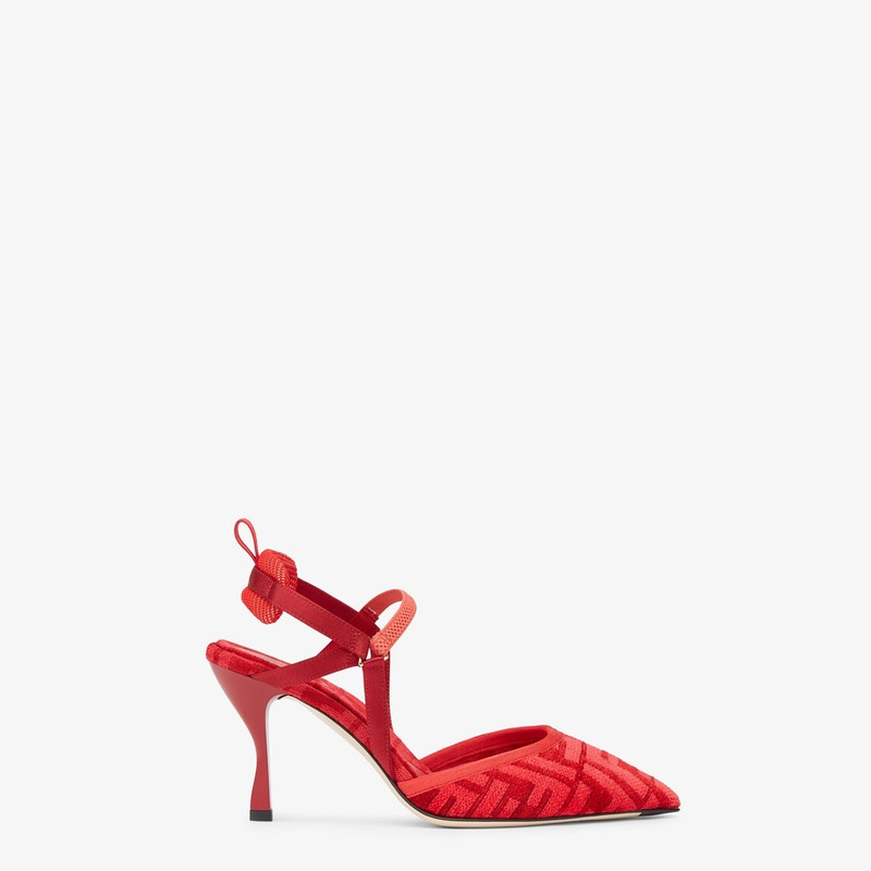 High-heeled red FF chenille slingbacks 1