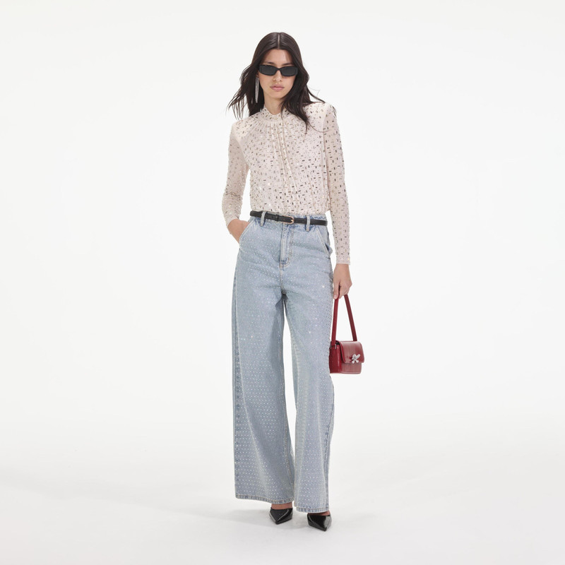 Champagne Rhinestone Mesh Top 1