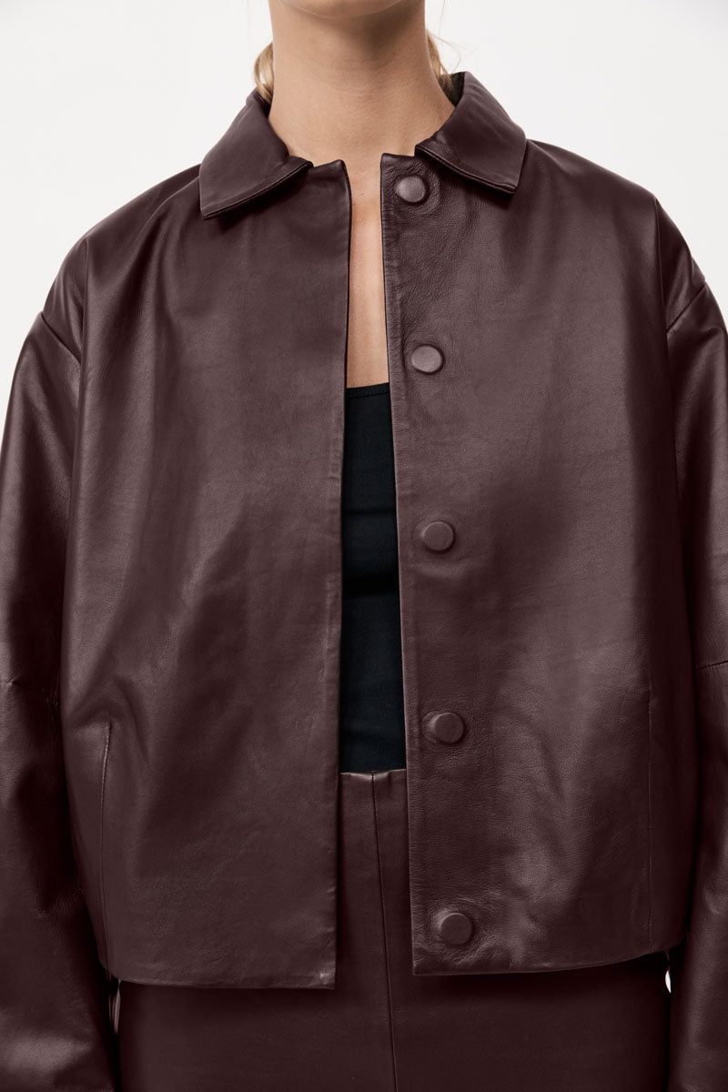 Cocoon Leather Jacket - Bordeaux - 4