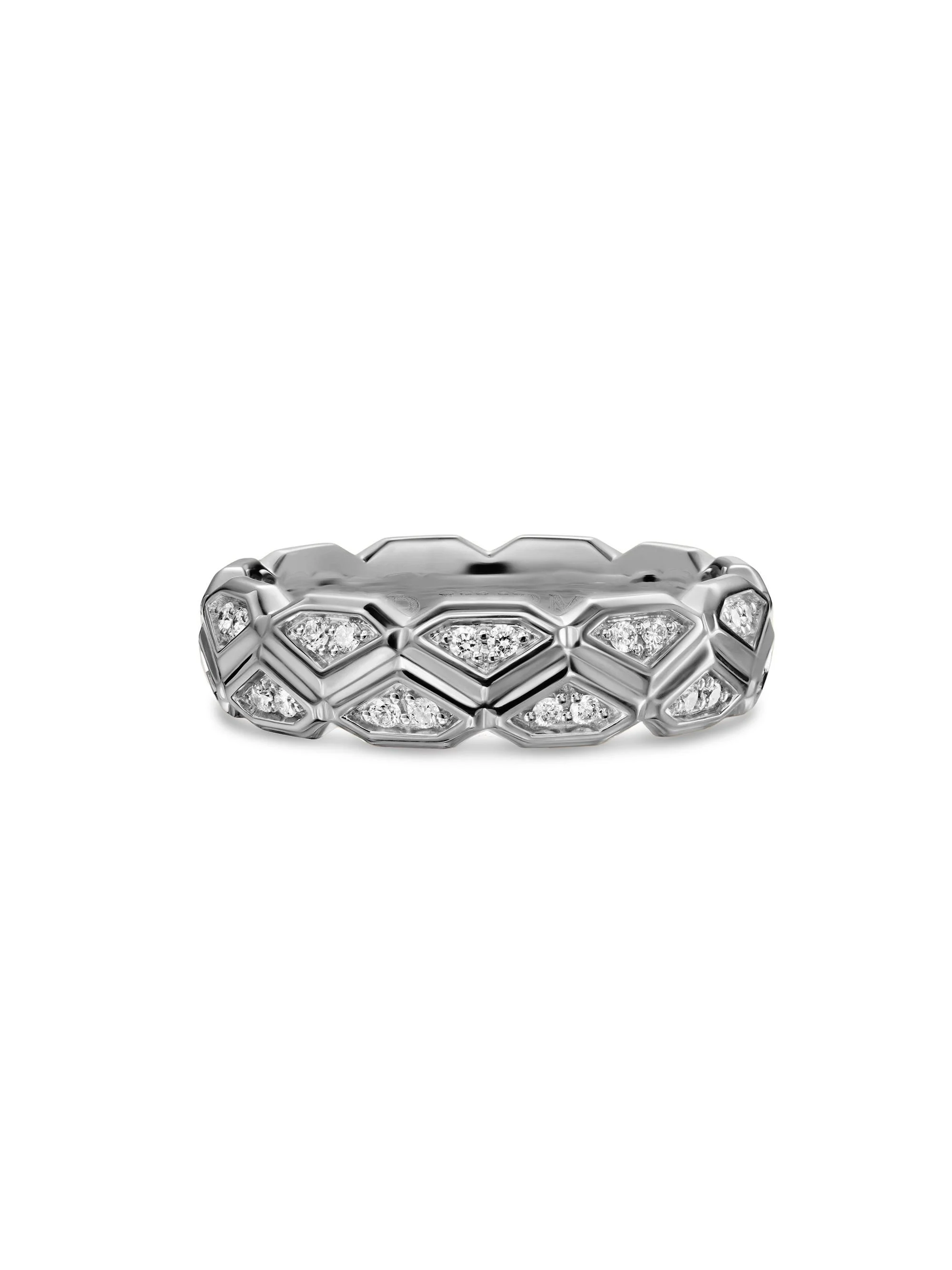 Men's Hex Band Ring in Sterling Silver - Diamond - 1