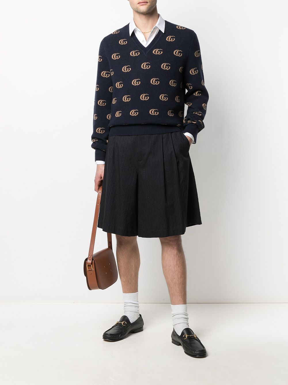 Double G jacquard wool V-neck jumper - 2