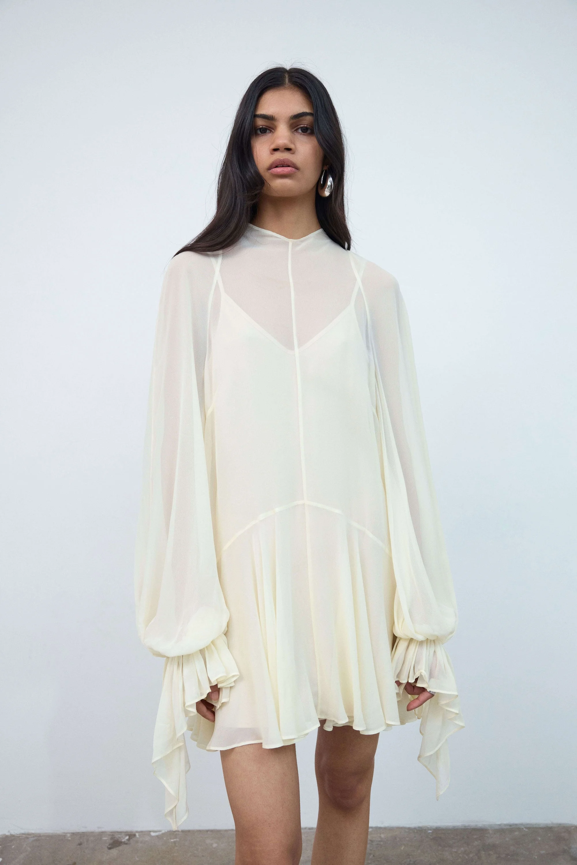 TERRAN MINI DRESS IN IVORY VISCOSE GEORGETTE - 1