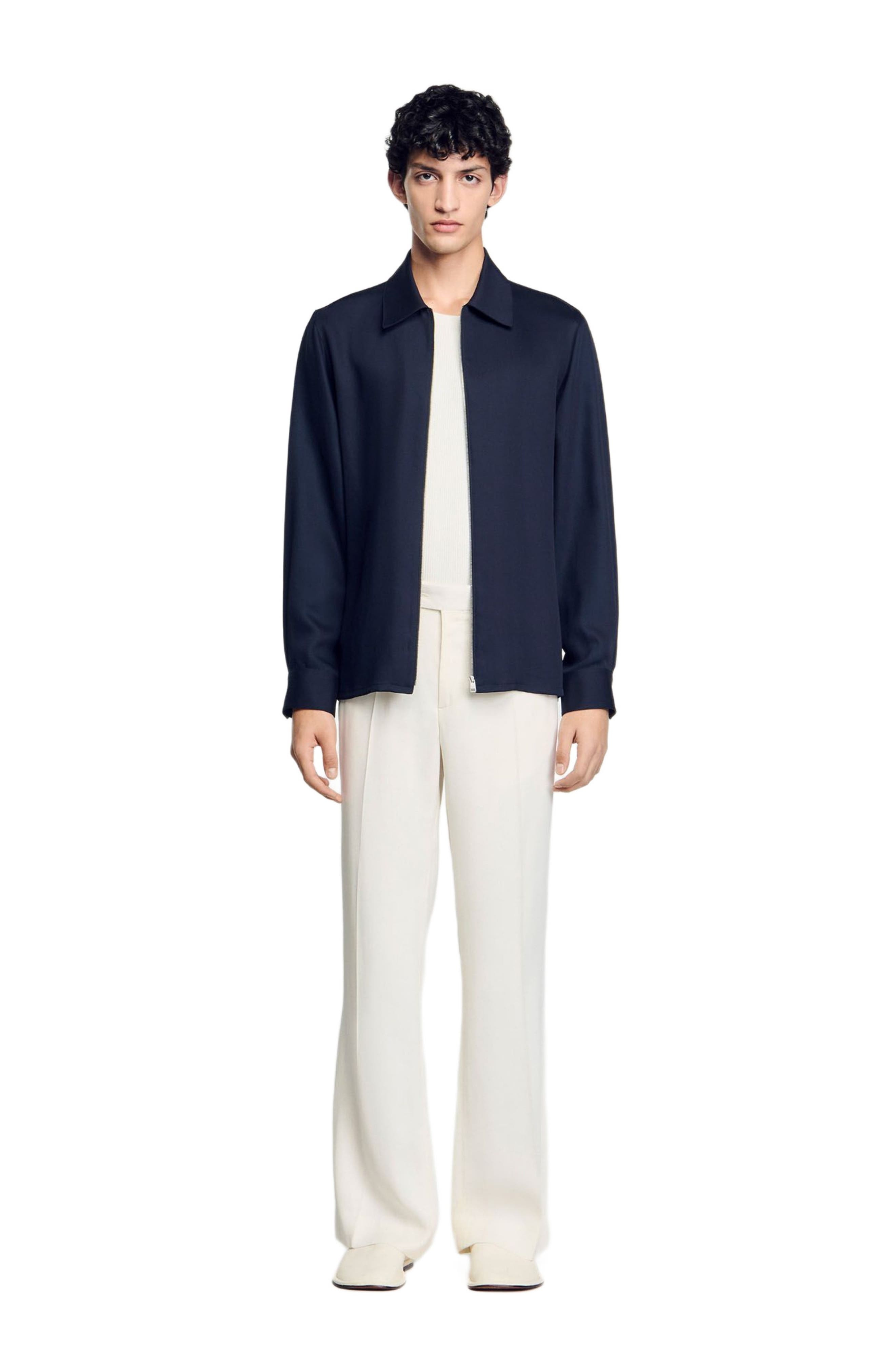 SANDRO Zip-up shirt in Midnight Blue at Nordstrom - 3