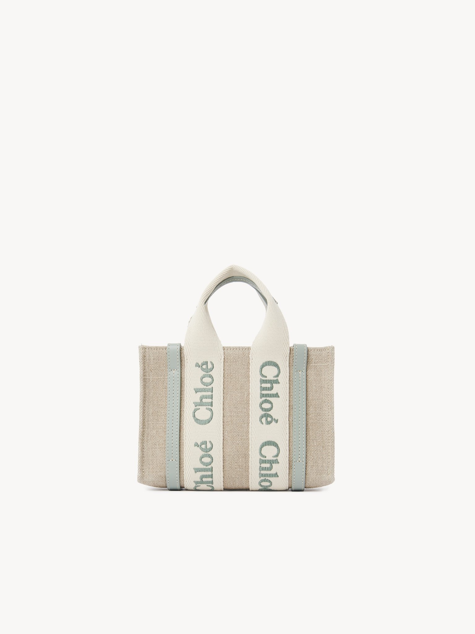 MINI WOODY TOTE BAG IN LINEN & LEATHER - 4