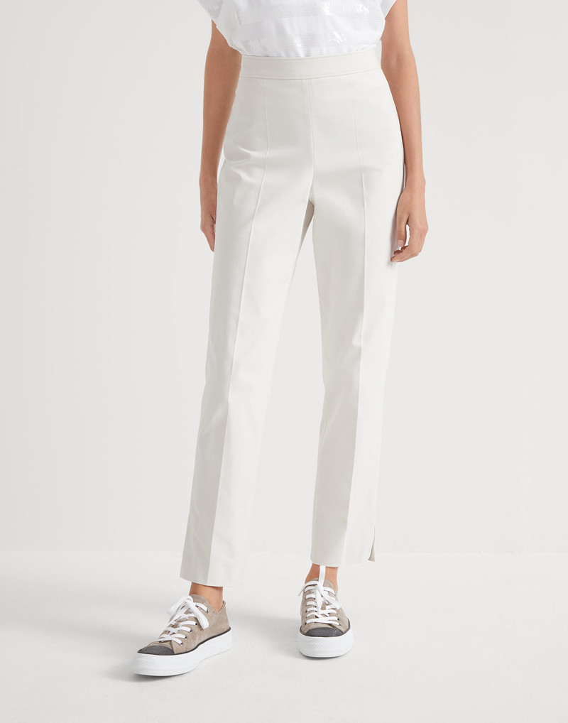 Stretch twisted cotton twill Capri pants with monili 1