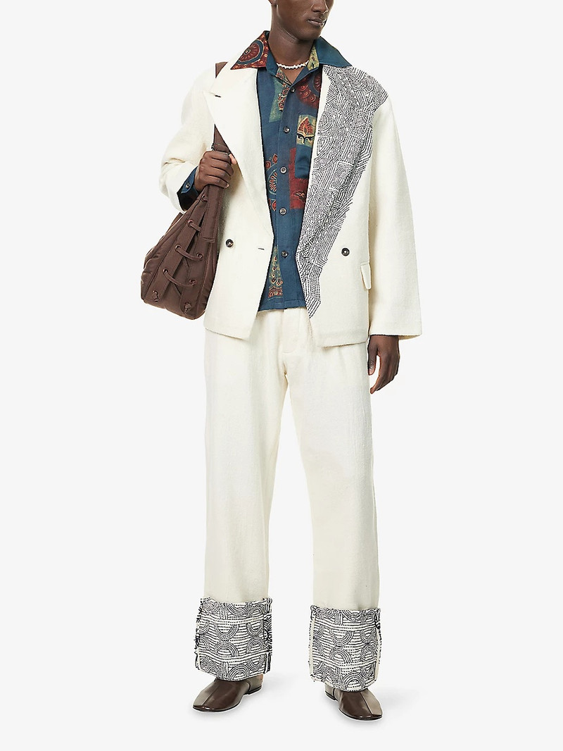 KARTIK RESEARCH Pleated Embroidered-Hem Brushed Wool Trousers outlook