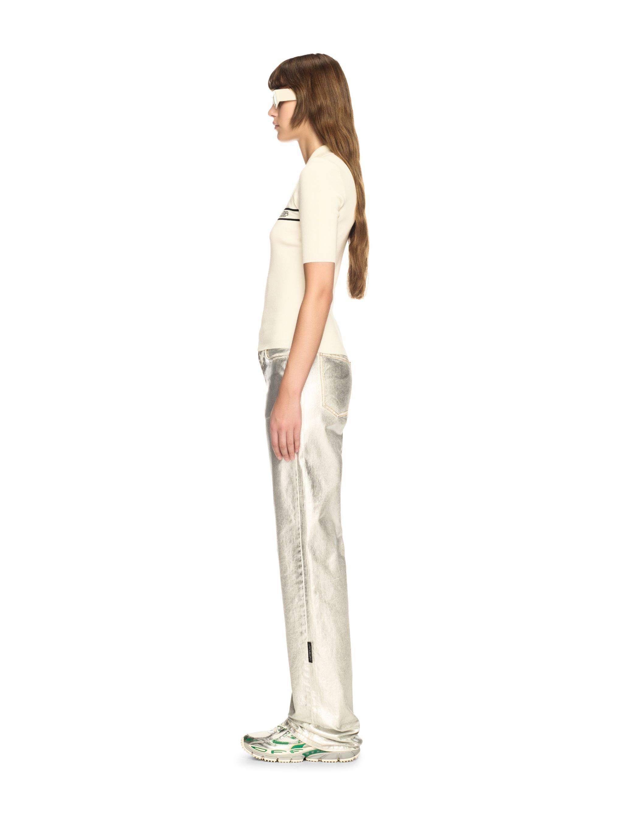 Cream Striped Knit Polo Shirt - 3