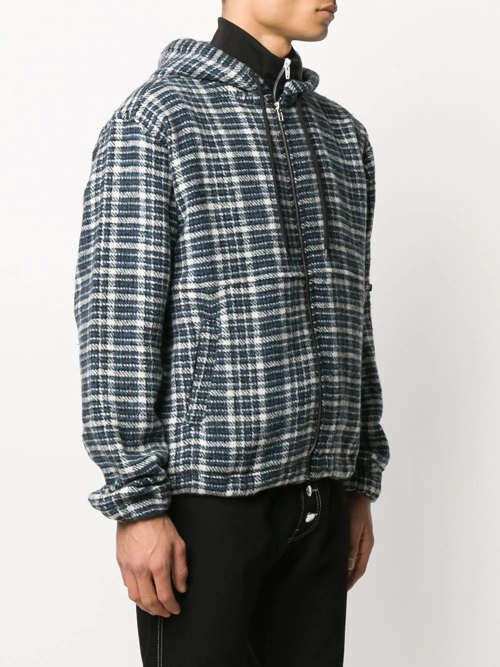 drawstring hood plaid jacket - 3