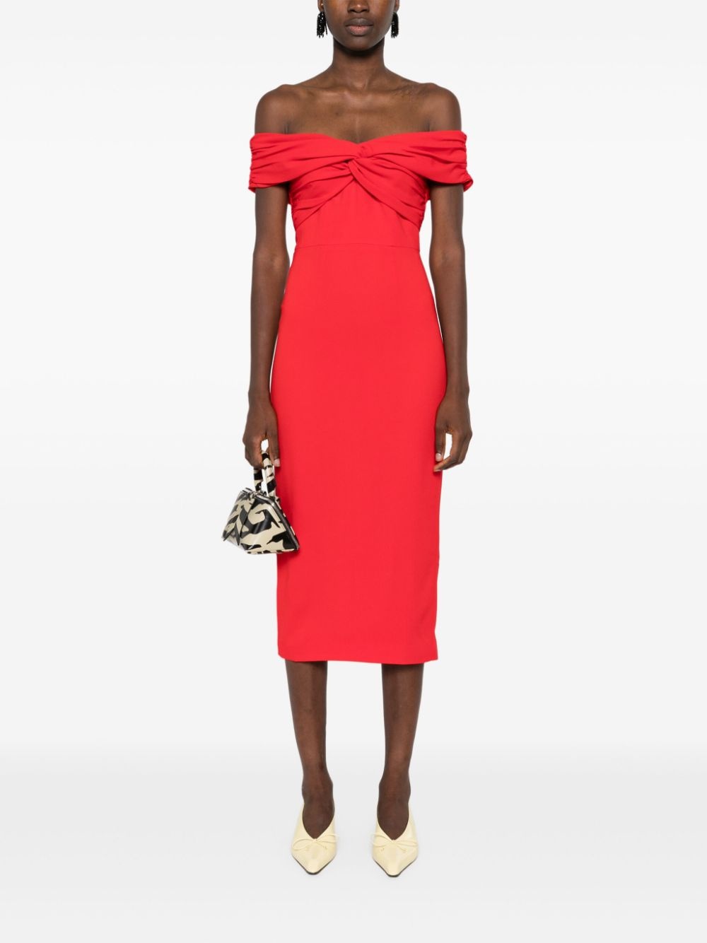 off-shoulder crepe midi dress - 2