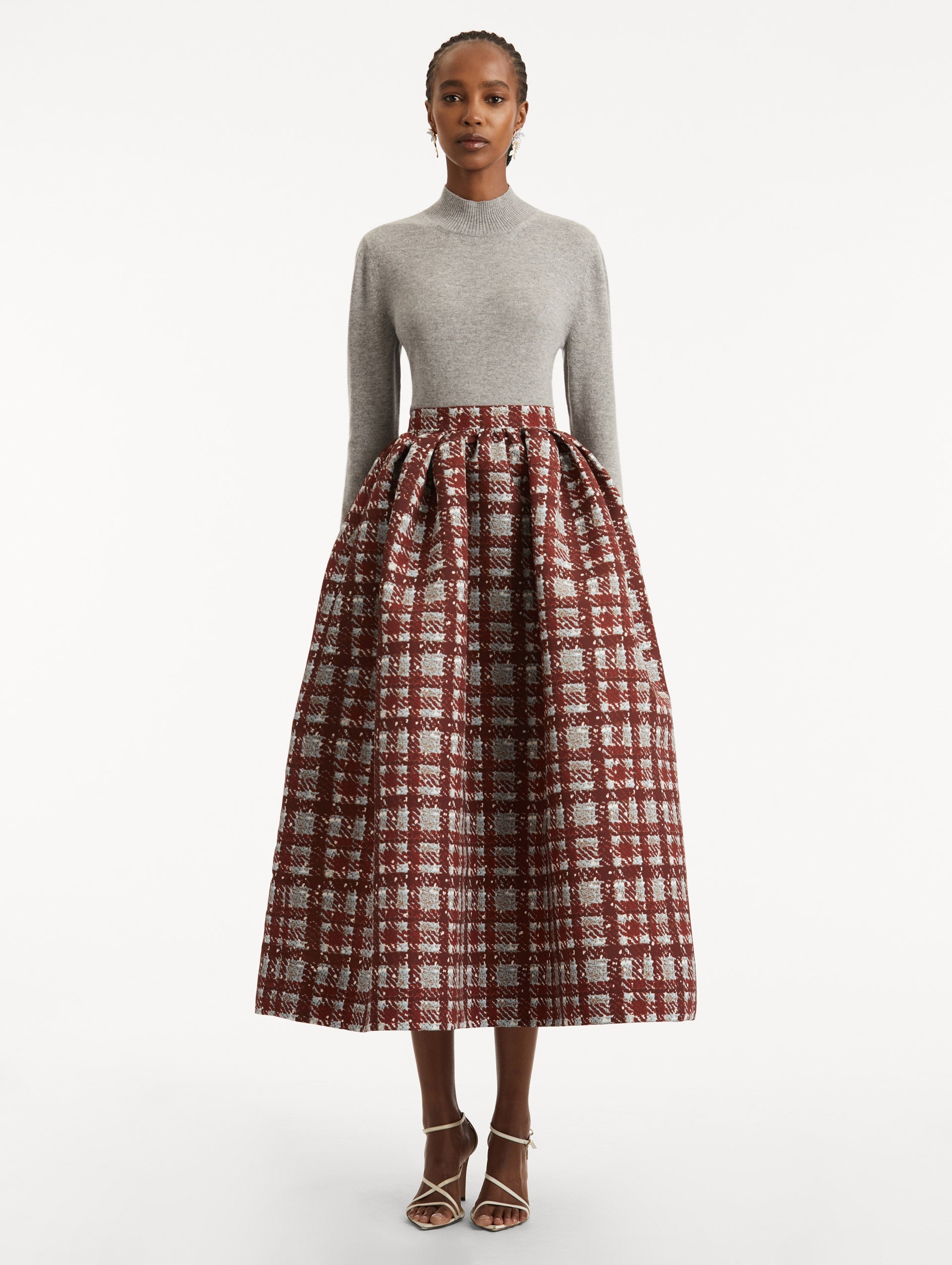 TEXTURED FAILLE PLAID SKIRT - 2
