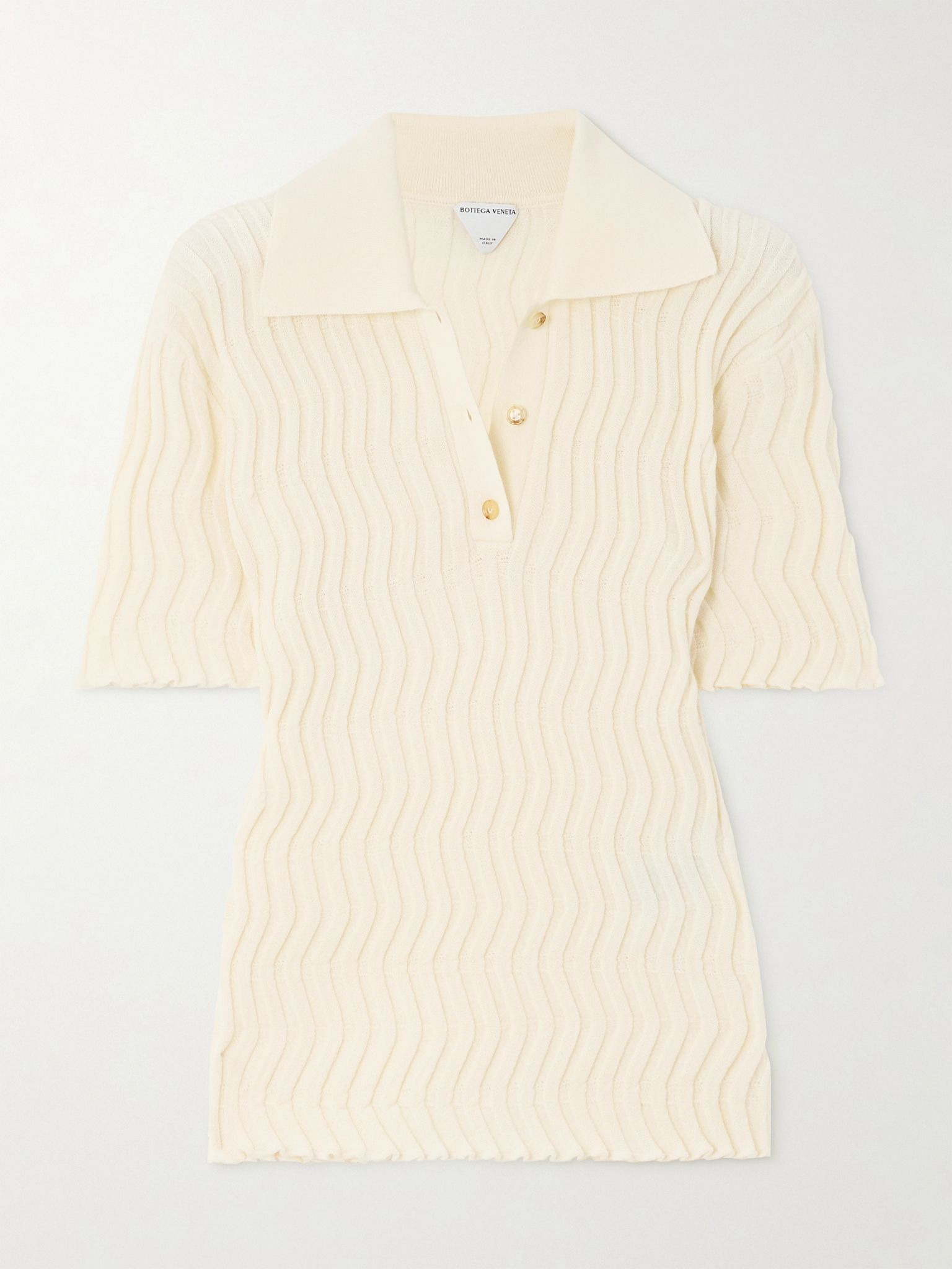 Ribbed wool polo shirt Cream - 1