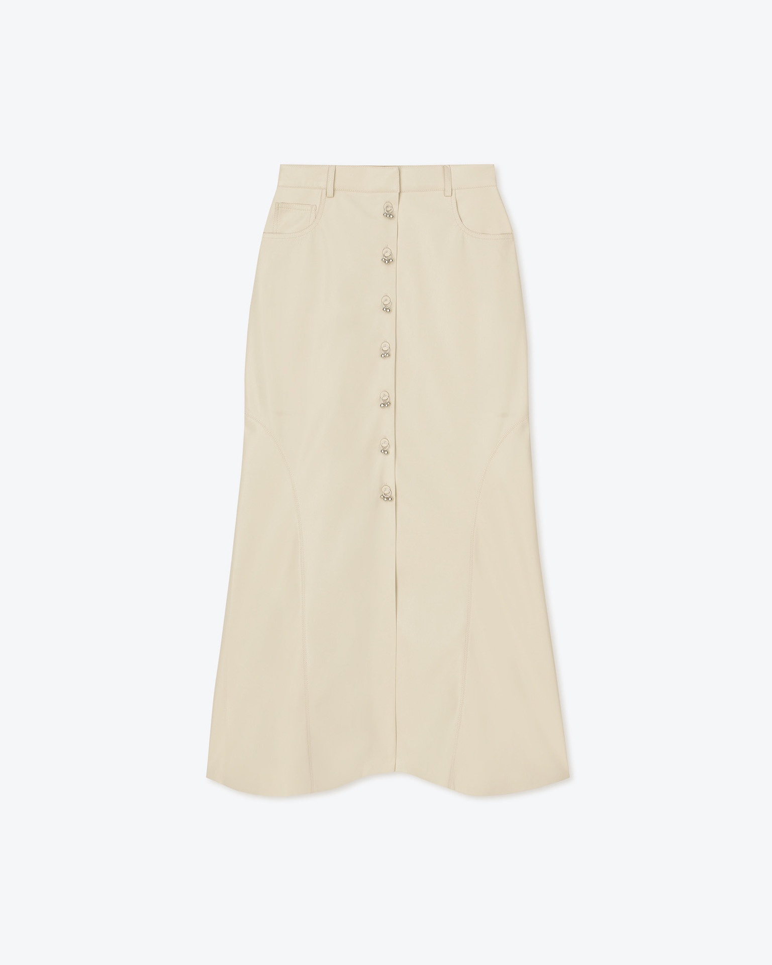 REZA - OKOBOR™ alt-leather button front midi skirt - Chalk - 1