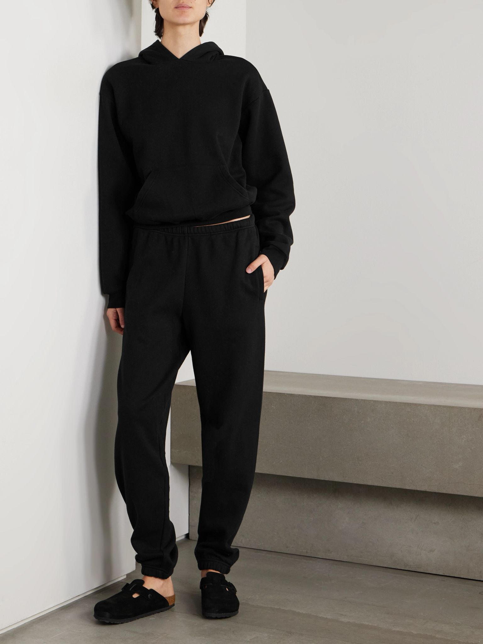 Cotton-blend jersey hoodie - Onyx Black - 2