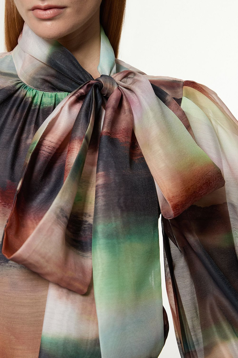 Marbled Organdie Pussybow Woven Blouse 3