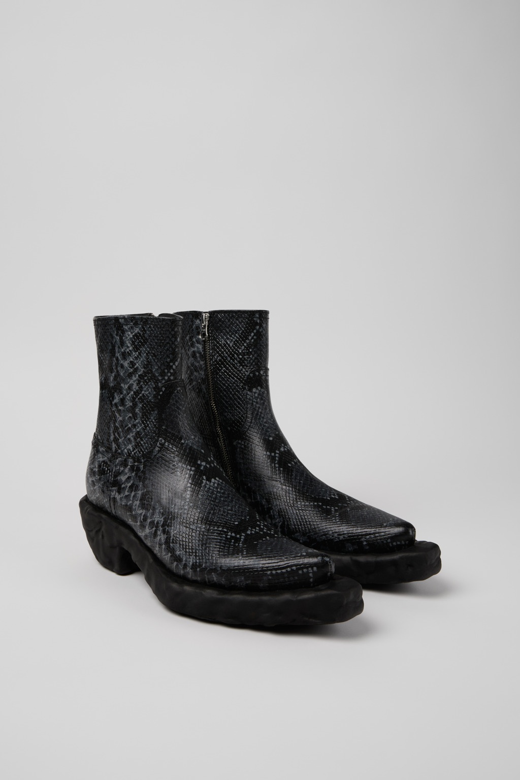 Gray-Black Leather Zip Bootie - 2