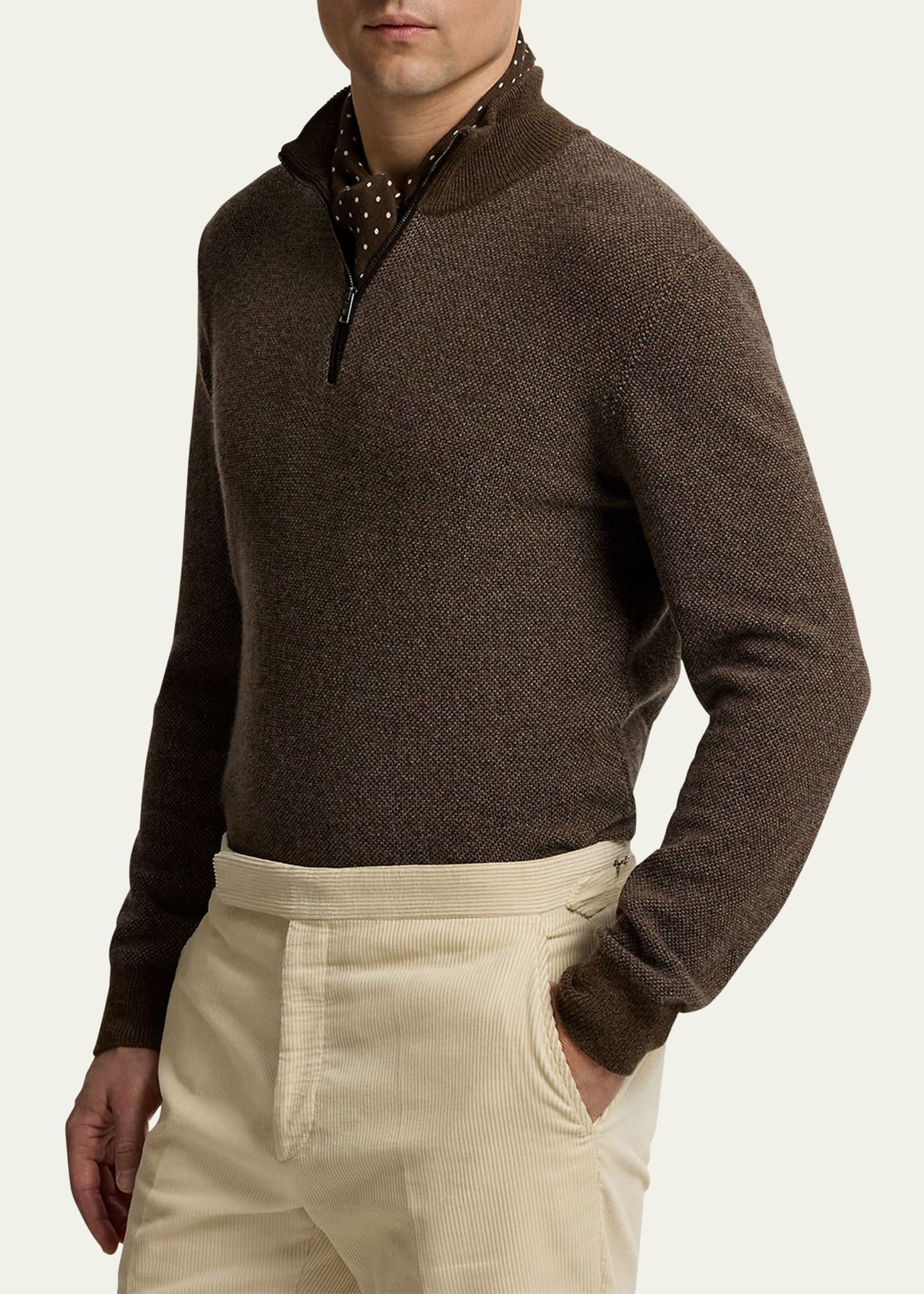 Men's Birdseye Cashmere Half-Zip Mock Neck Sweater - 4