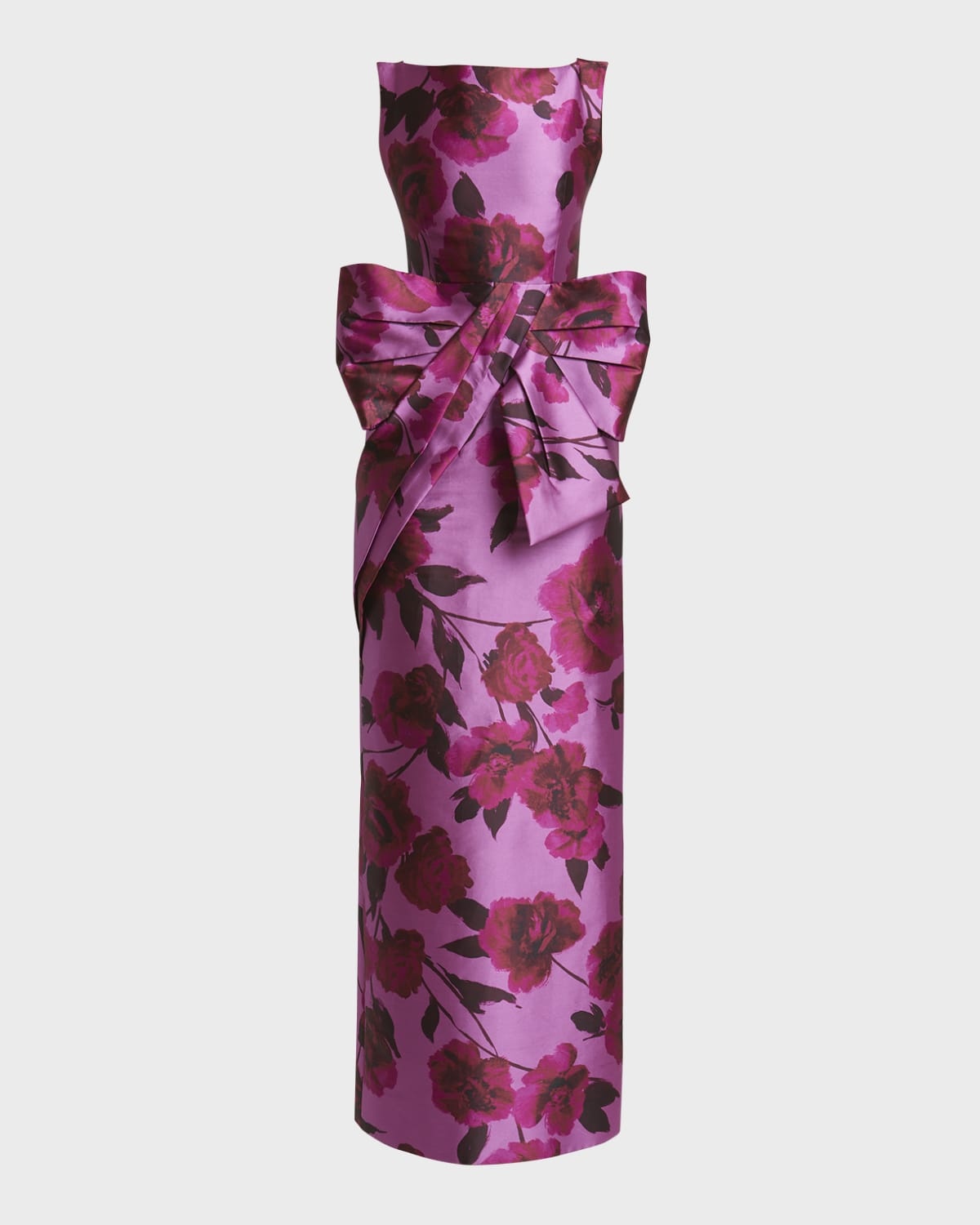 Floral Bow-Front Sleeveless Column Gown - 1