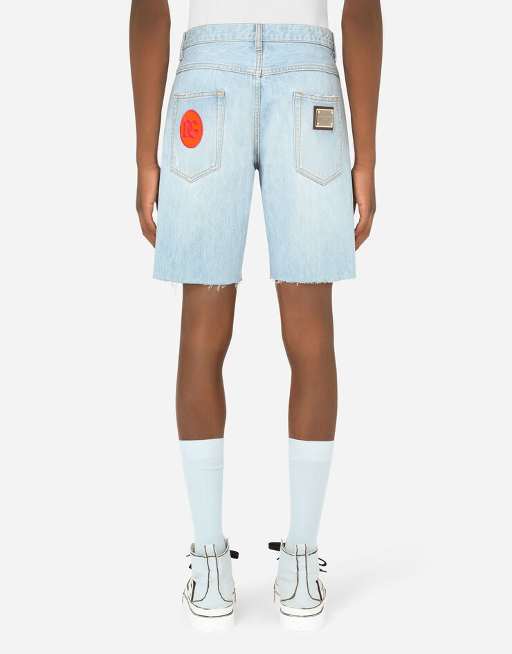 Light blue denim shorts with multiple patches - 3