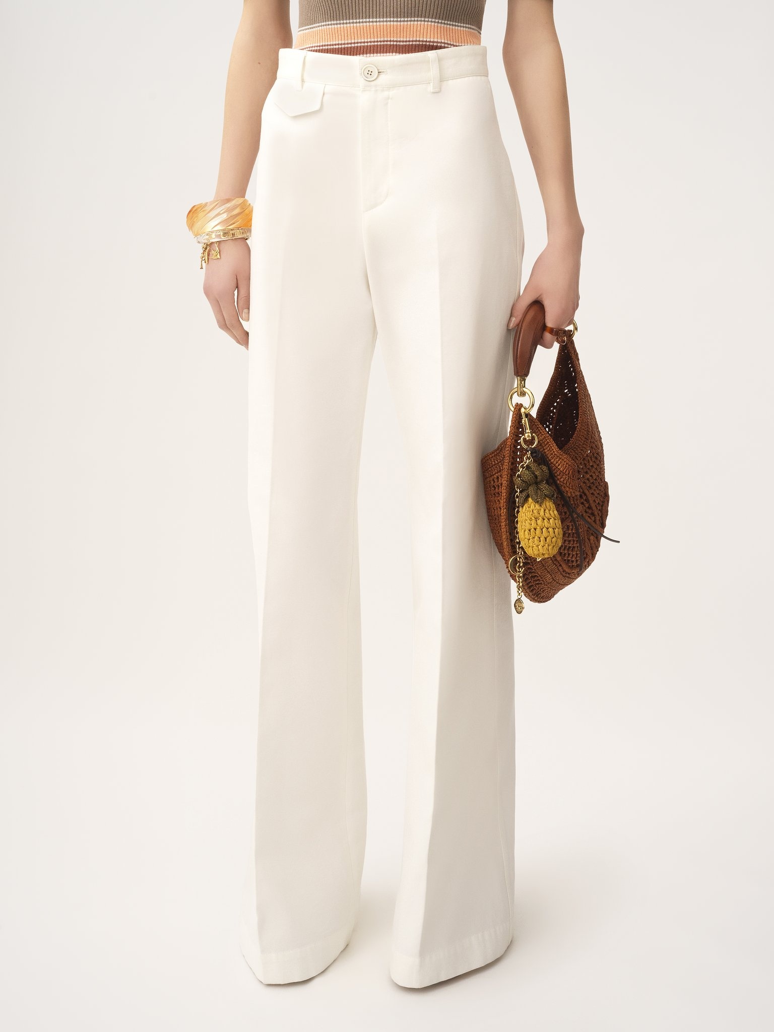 HIGH-RISE FLARED PANTS IN COTTON CANVAS - 4