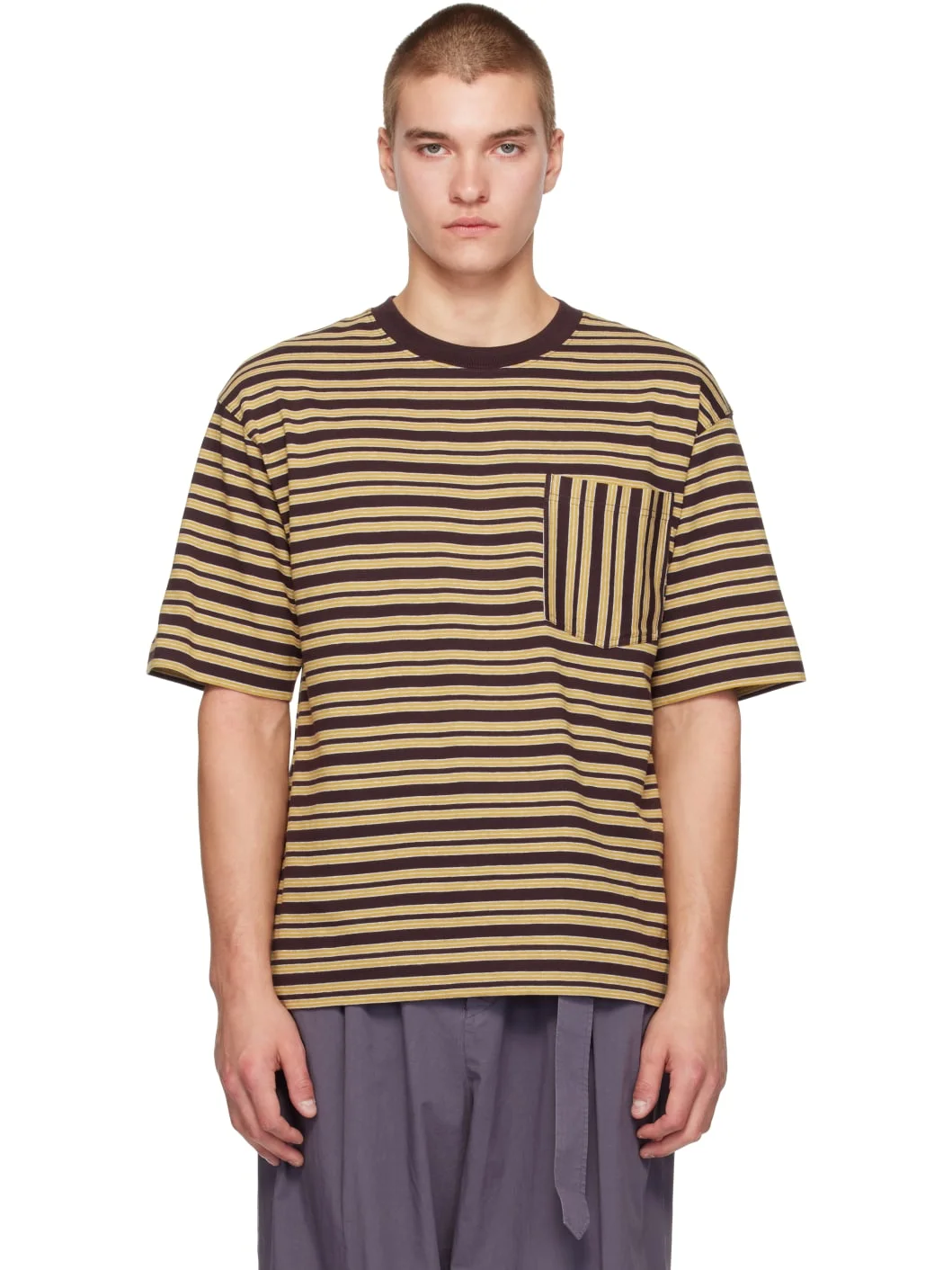 Burgundy & Yellow Striped T-shirt - 1