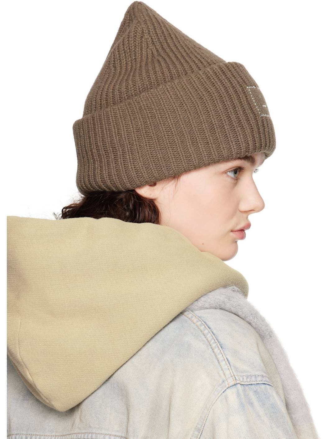 Khaki Embellished Face Logo Beanie - 3