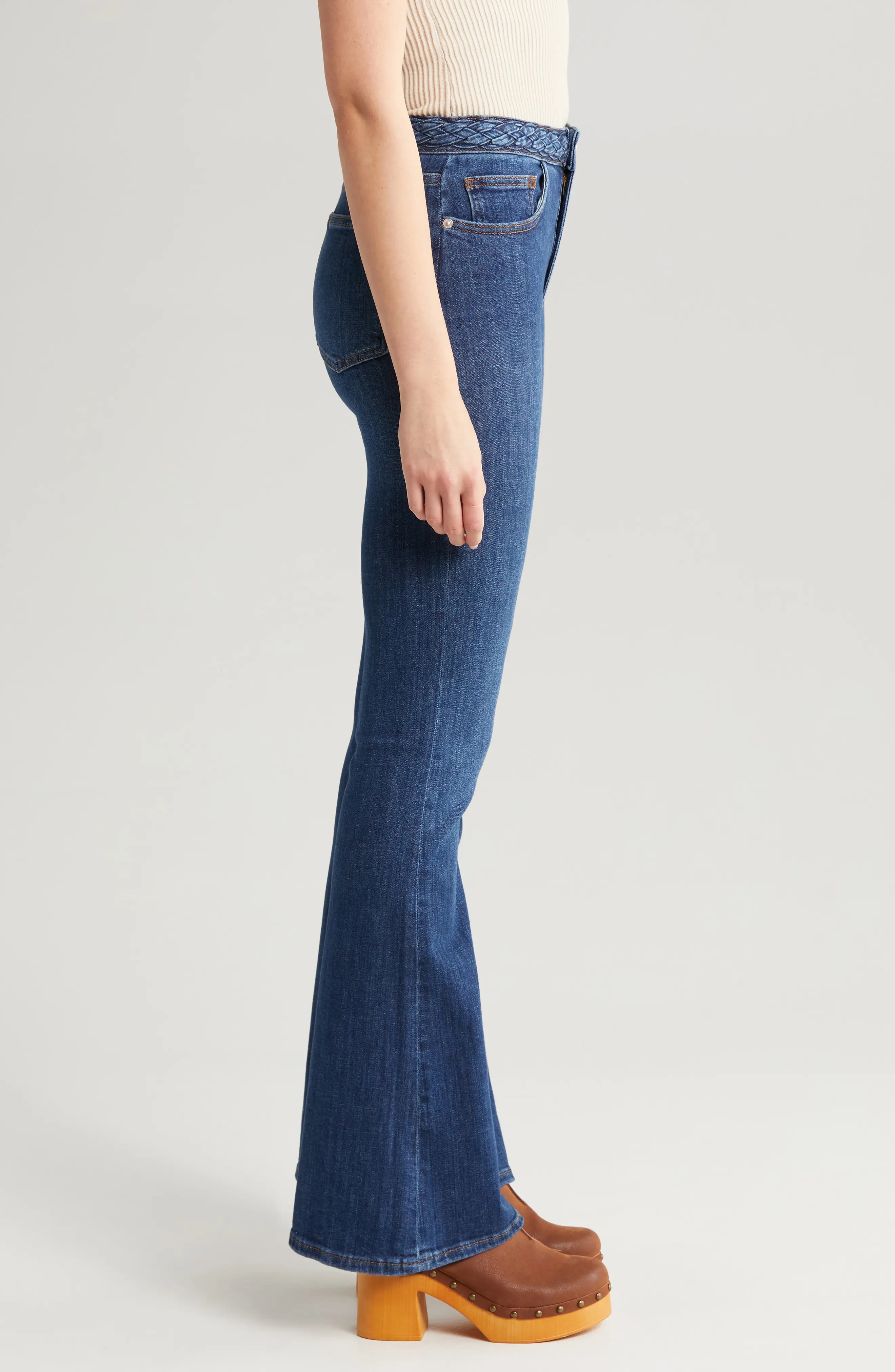 Braided Waistband Flare Hem Jeans - 3