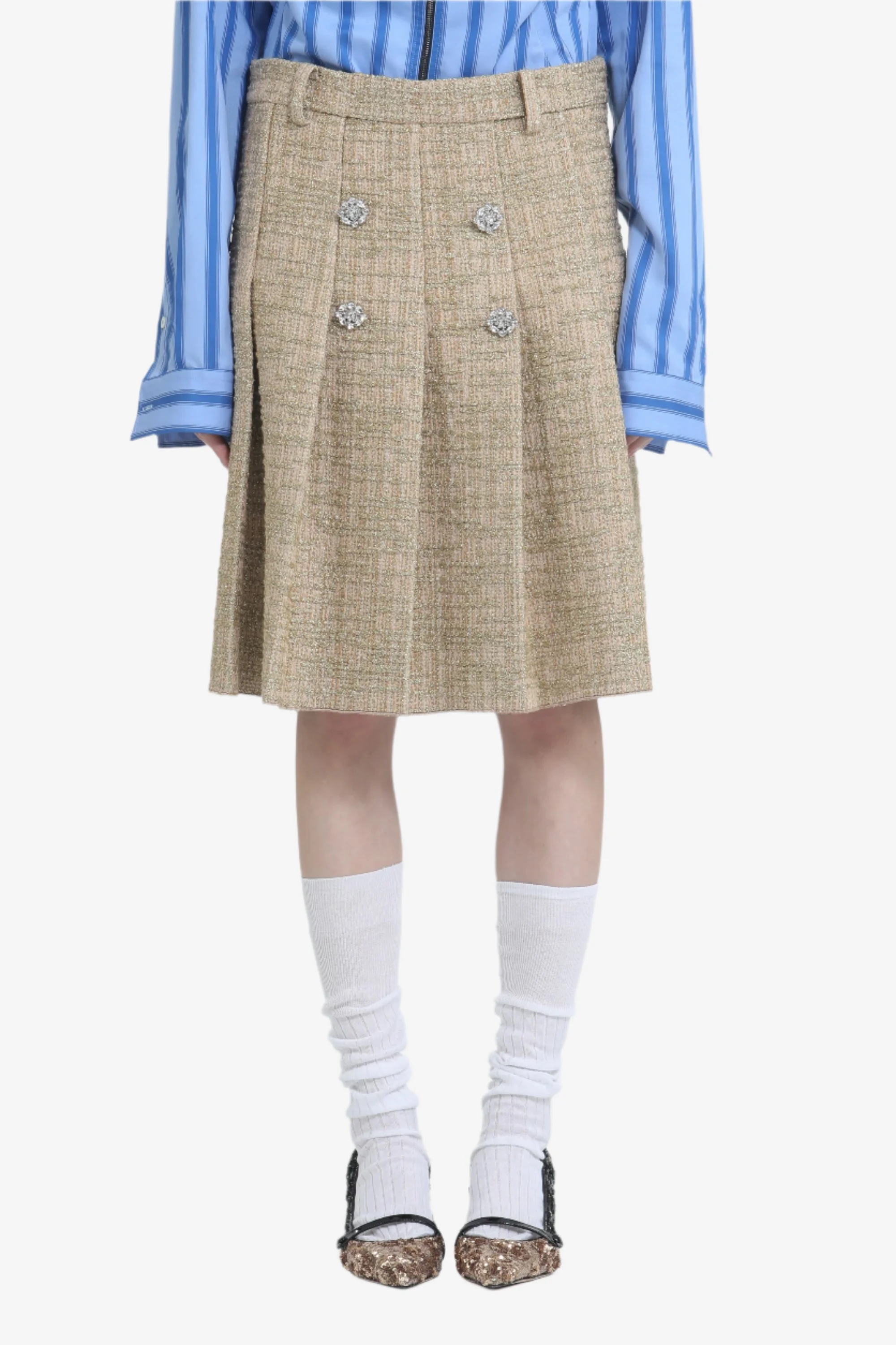 PLEATED SKIRT WITH BELT LOOPS AND JEWEL BUTTONS - 1