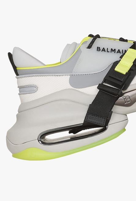 White and neon yellow leather and knit B-Bold low-top sneakers with straps - 7