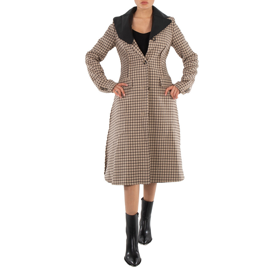 JW Anderson Ladies Clay Check-Print A-Line Coat - 3