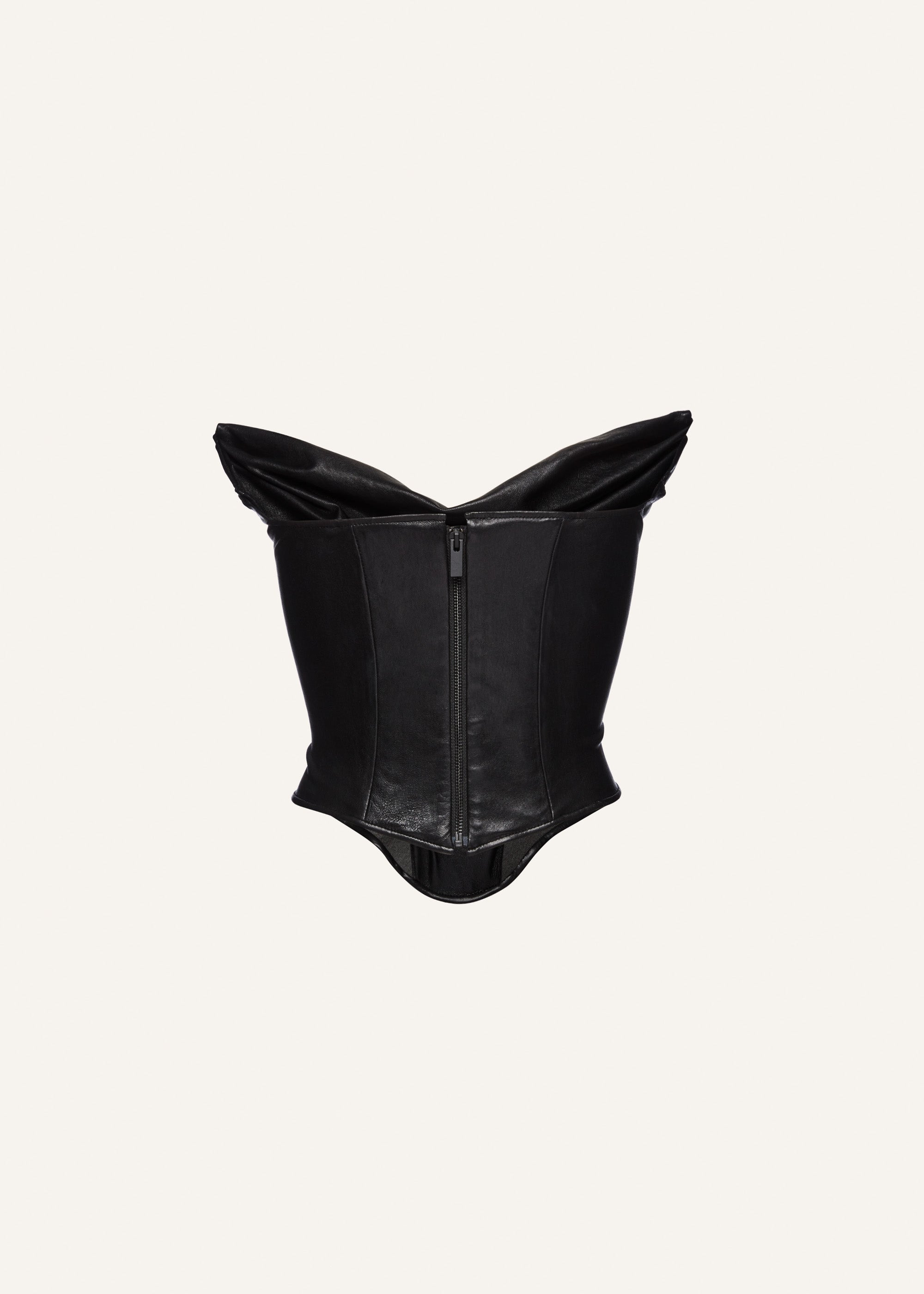 Draped strapless leather corset in black - 2