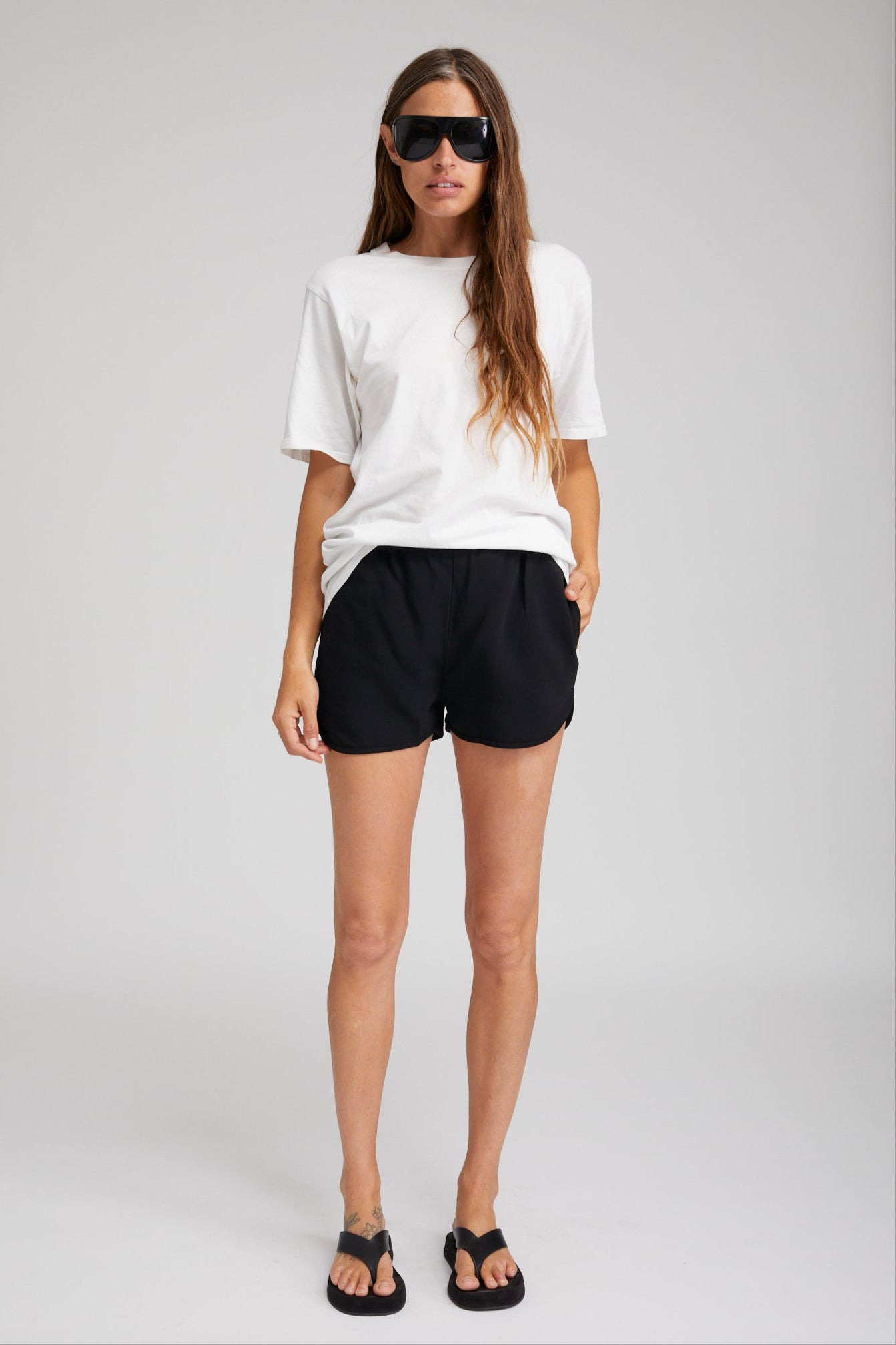 BLACK CREPE DOLPHIN SHORTS - 5