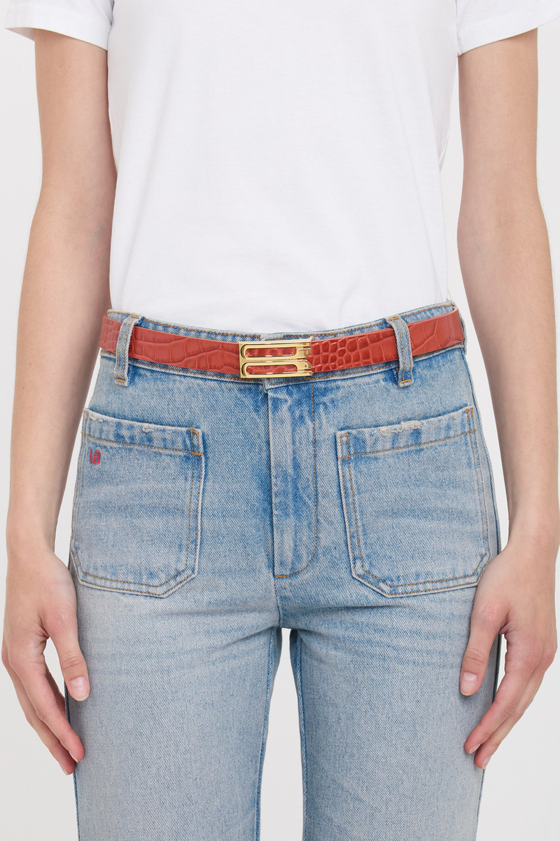 Frame Belt In Brick Red Croc Embossed Leather 3