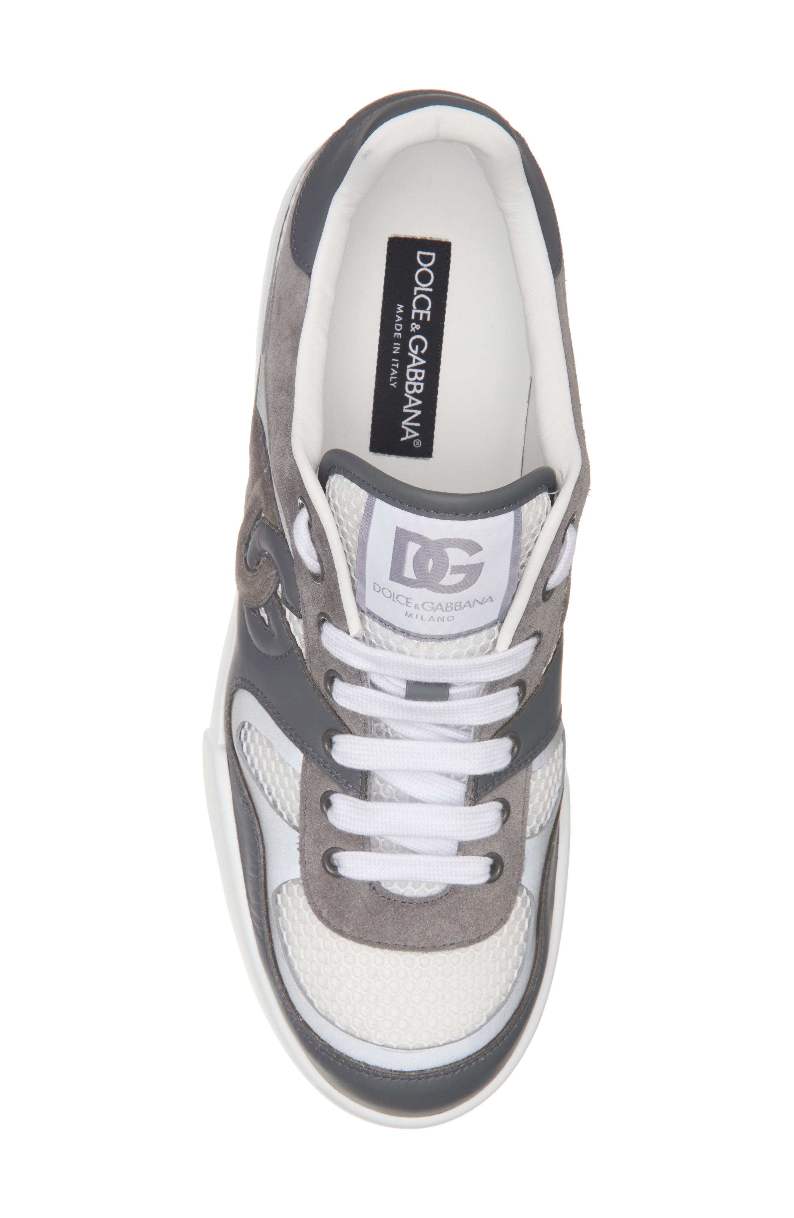 Dolce&Gabbana Mesh & Leather Sneaker in Bianco/Grigio Scuro at Nordstrom - 5